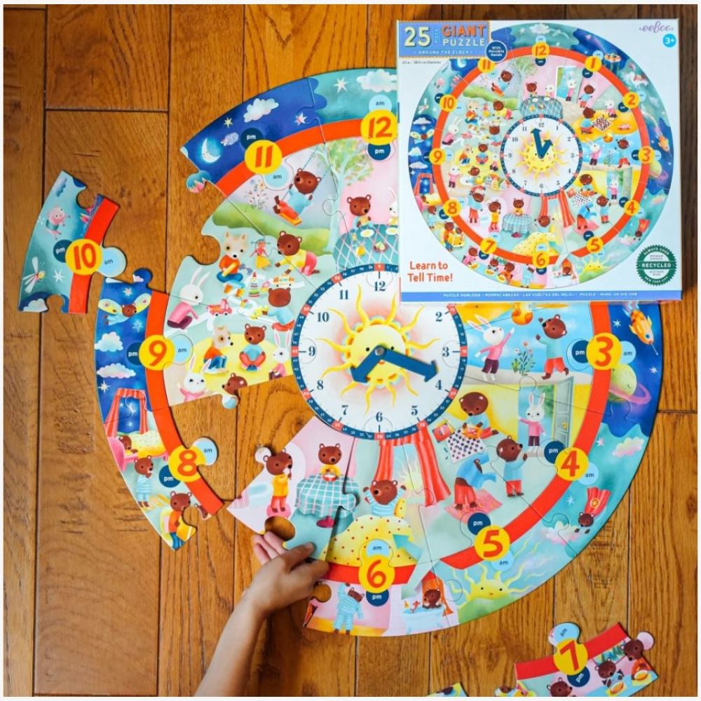 eeBoo Giant Around the Clock 25-Piece Jigsaw Puzzle - Educational Toy for Kids Learning Time & Daily Routines