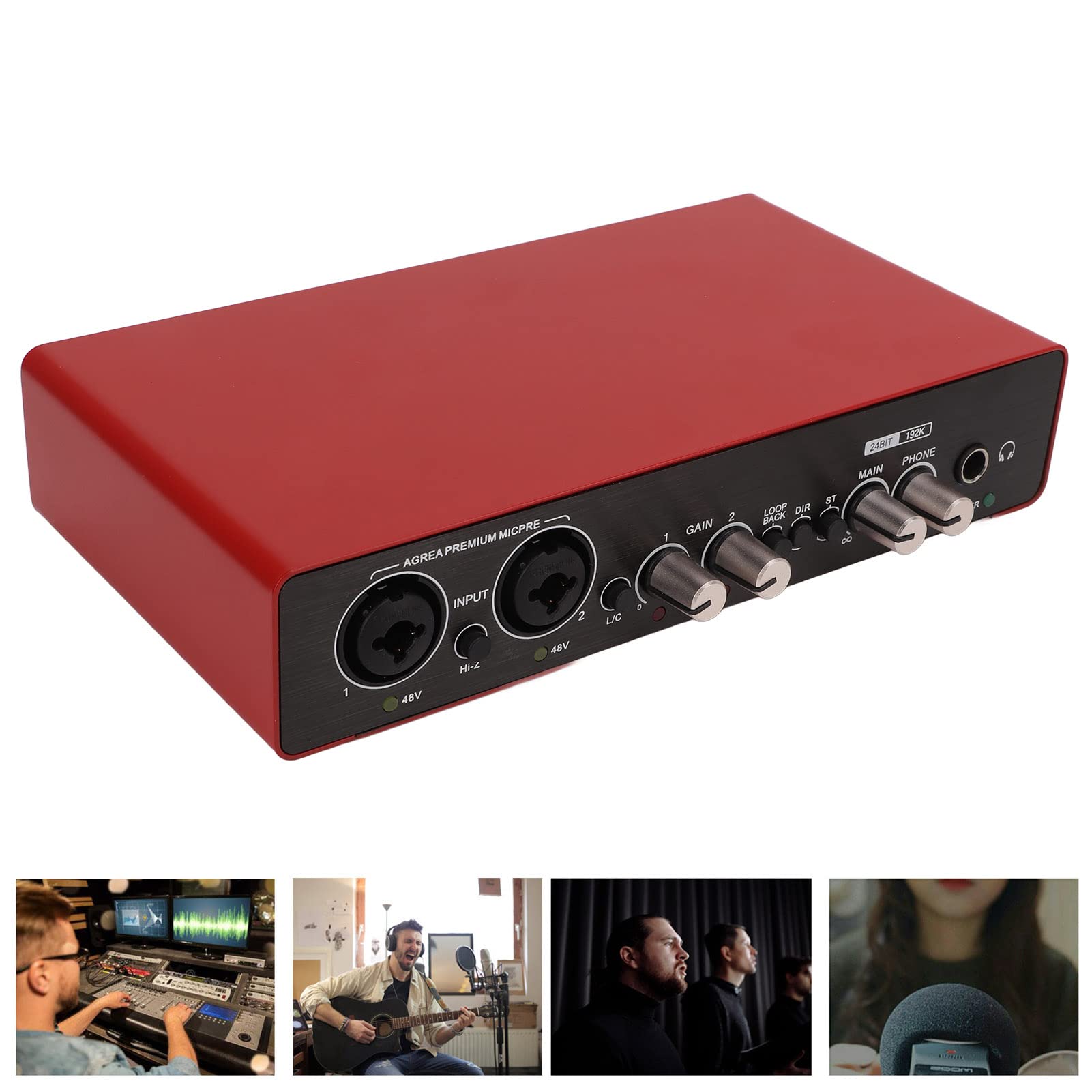 Tangxi USB Sound Card 24 Bit 192kHz HD Audio Interface - External Sound Card for Laptop, PC, Smartphone with Gain Knob & Low Cut High Pass Filter - Perfect for Music Production, Gaming & Streaming