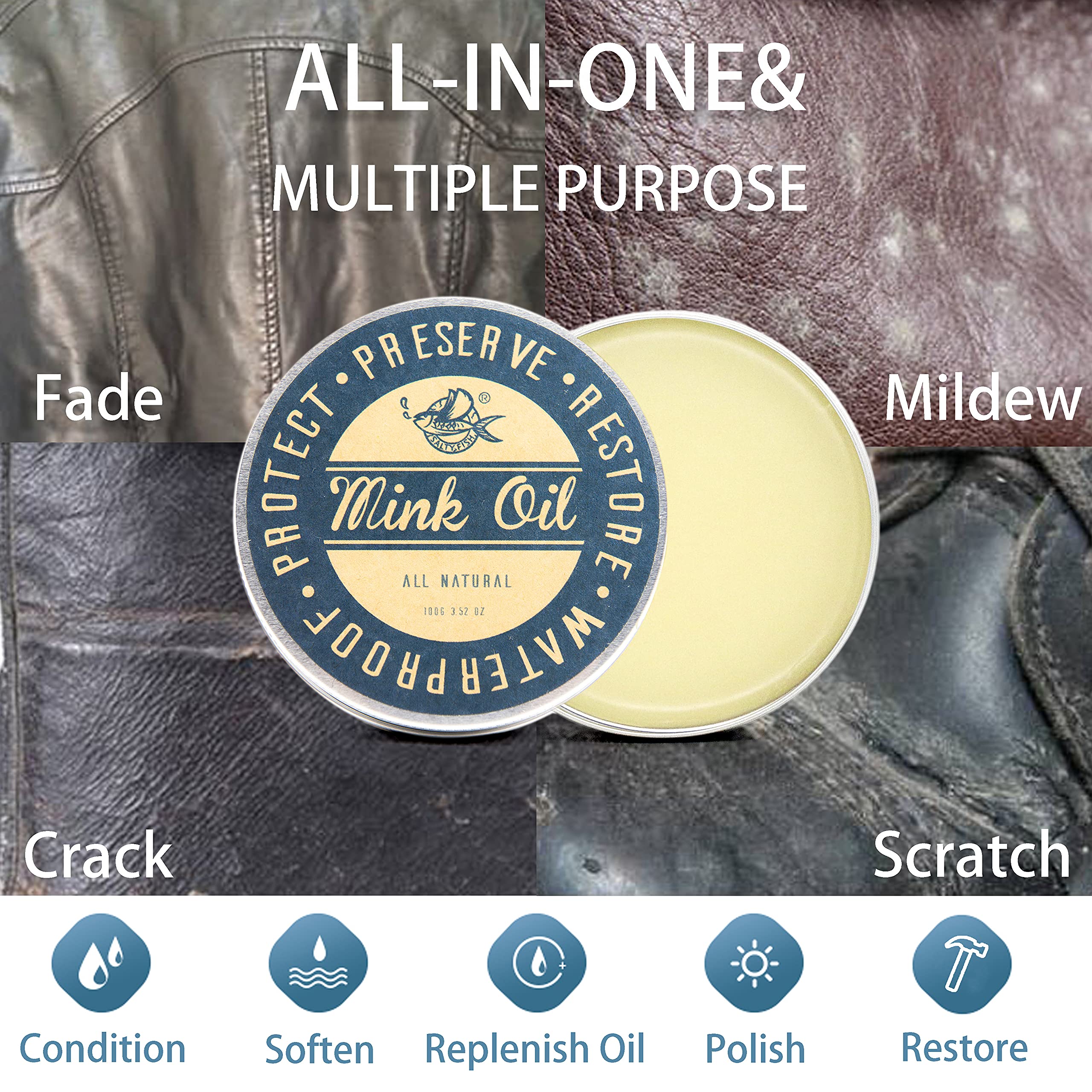 Premium Mink Oil for Leather Boots - Leather Conditioner, Cleaner & Waterproofing Treatment - Softens, Restores & Protects Boots, Shoes & Bags - Ideal for Hiking, Work & Winter Wear