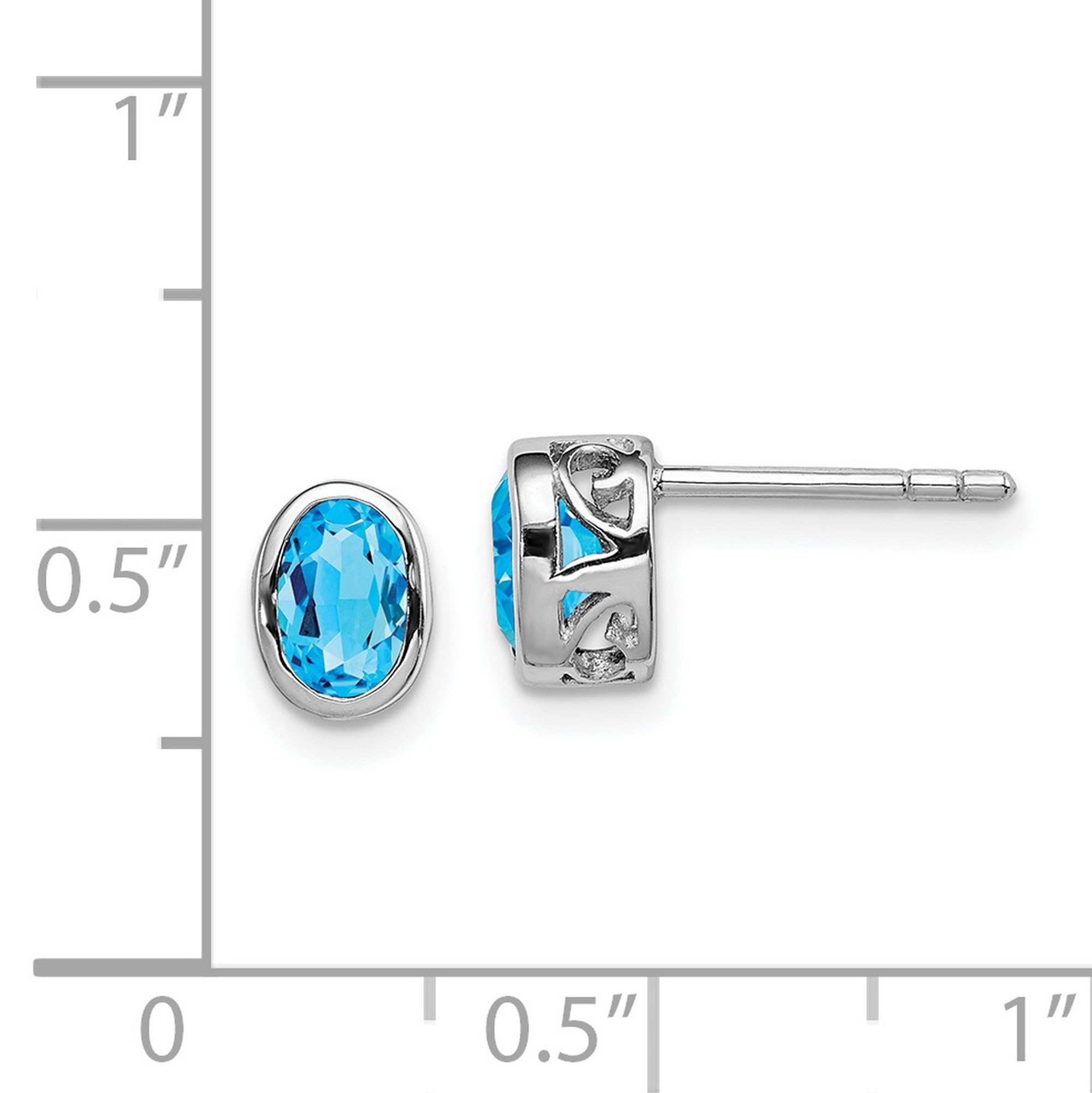 8x5mm Sterling Silver Polished Blue Topaz Oval Post Earrings for Women – Perfect for Weddings, Parties & Everyday Elegance