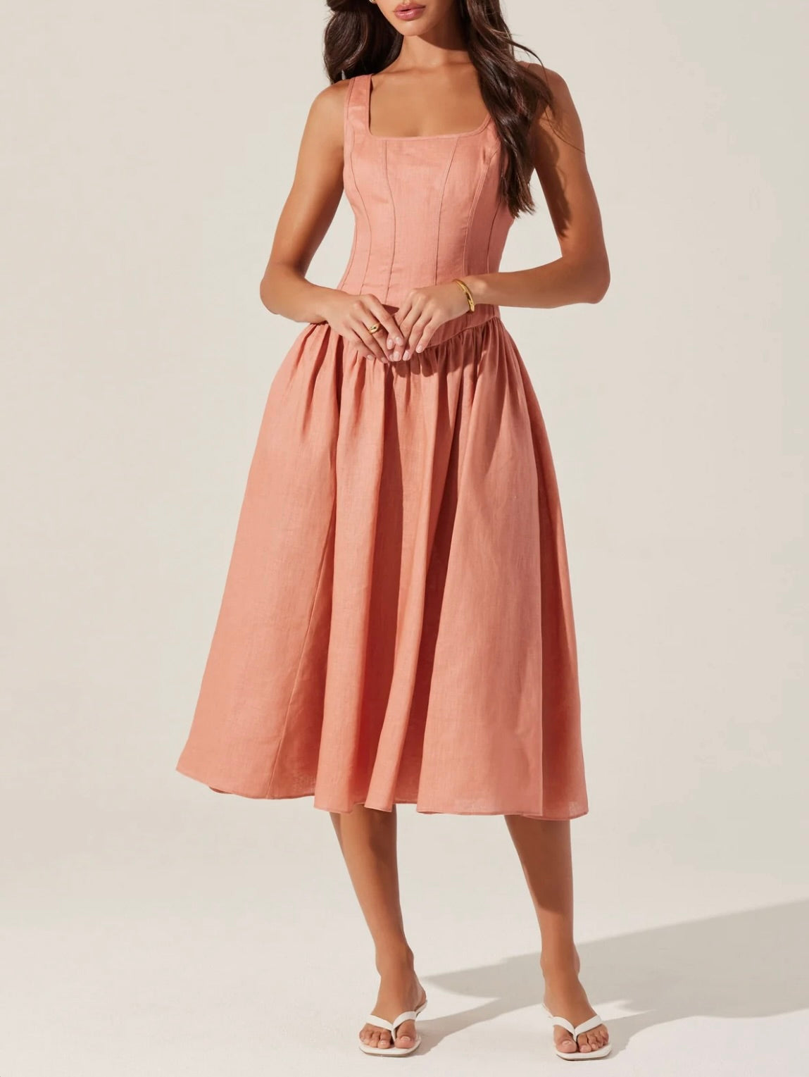 Thierry Linen Midi Dress for Women - Elegant Dusty Rose Summer Dress | Casual & Beach Wear, Boho Chic Outfit, Vacation Dress