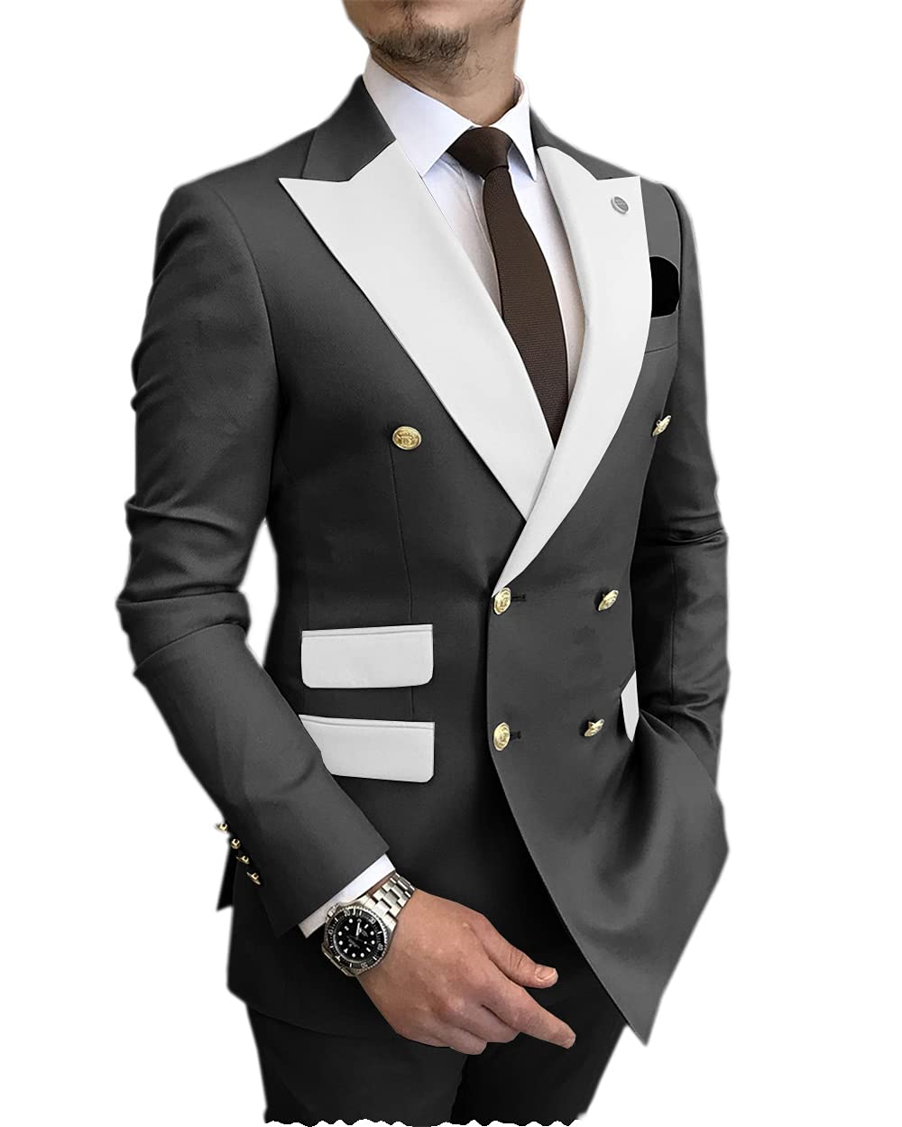 Aesido Men's Slim Fit Double Breasted Suit 2-Piece Set - Business Blazer & Pants for Wedding, Groomsmen, Prom & Formal Events | Casual Elegant Tuxedo for Special Occasions