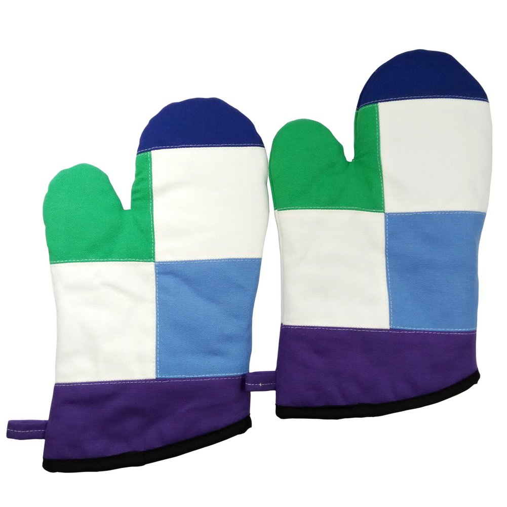 Heat Resistant Oven Gloves - 2 Pack Patchwork Mitts for Baking, Grilling & Cooking - Grape Design for Kitchen & BBQ Use