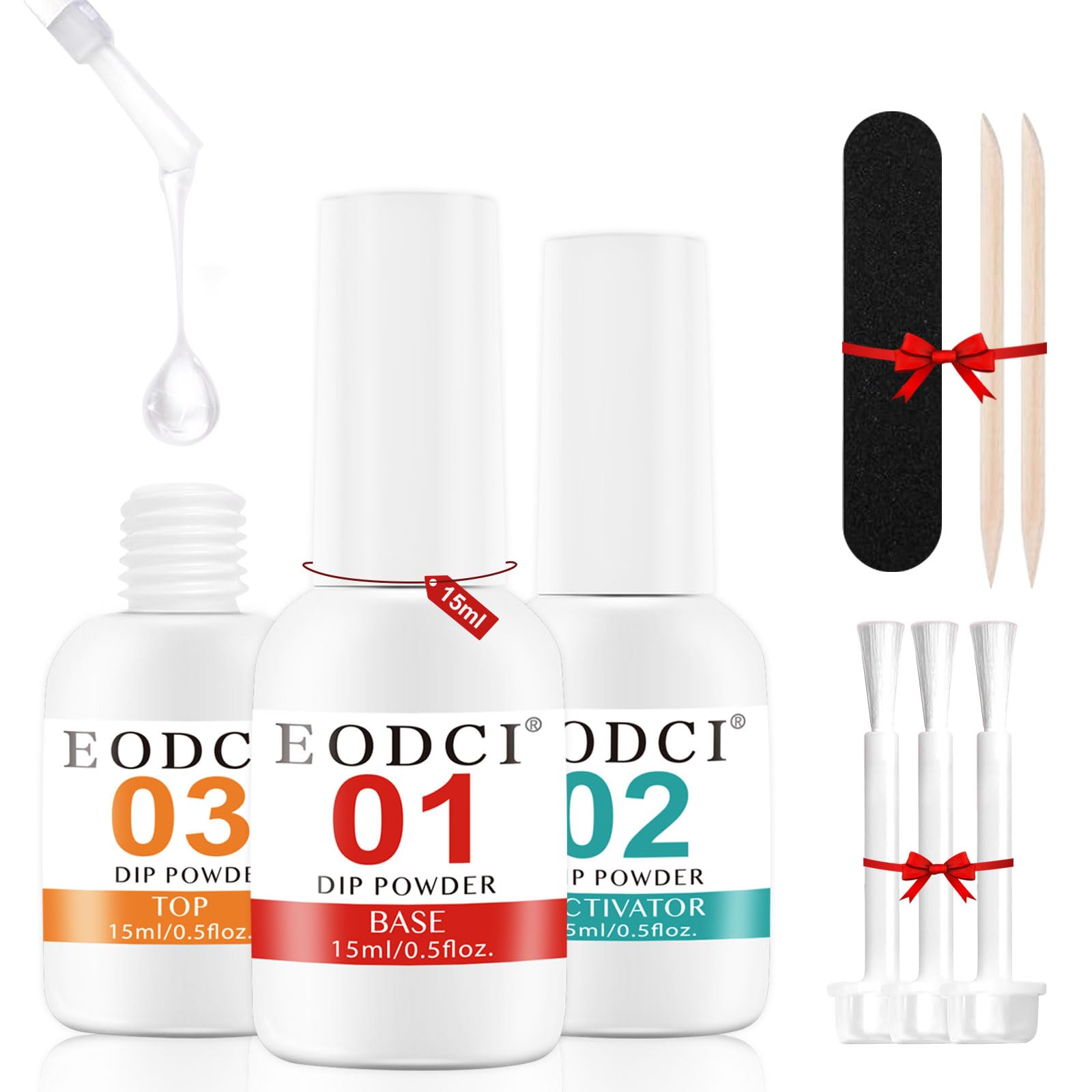 Professional Dip Powder Liquid Set - 15ml Large Capacity Base & Top Coat Kit with Activator, No UV Lamp Needed for Curing - Perfect for Nail Salon Professionals & DIY Beginners at Home | Manicure, Pedicure & Nail Art Enhancement