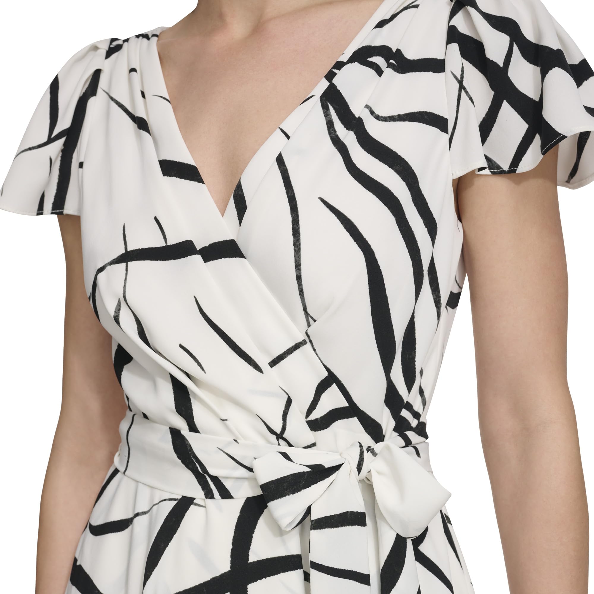 DKNY Women's Flutter Sleeve Faux Wrap Dress - Elegant Casual & Office Wear for Women | Perfect for Work, Date Night & Special Occasions