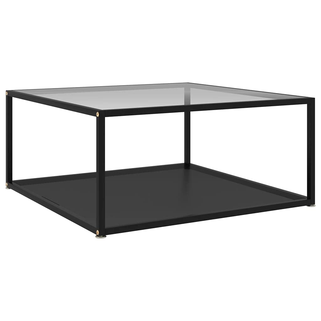 Modern Tempered Glass Coffee Table - 80x80x35cm Transparent & Black End Table for Living Room, Lounge, and Dining Area | Stylish Cocktail Table for Home Decor & Entertaining