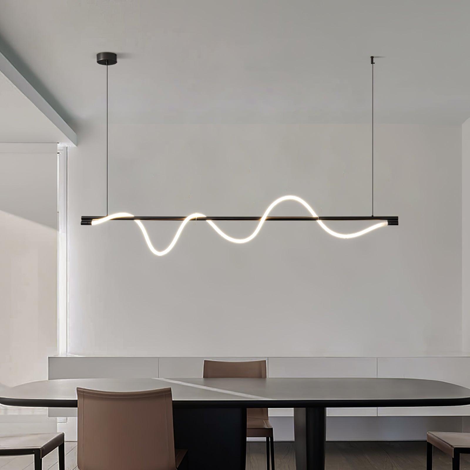 Modern Linear Curve Island Pendant Lamp - Sleek Hanging Light Fixture for Kitchen, Dining Room & Living Room - Perfect for Home Decor & Interior Design