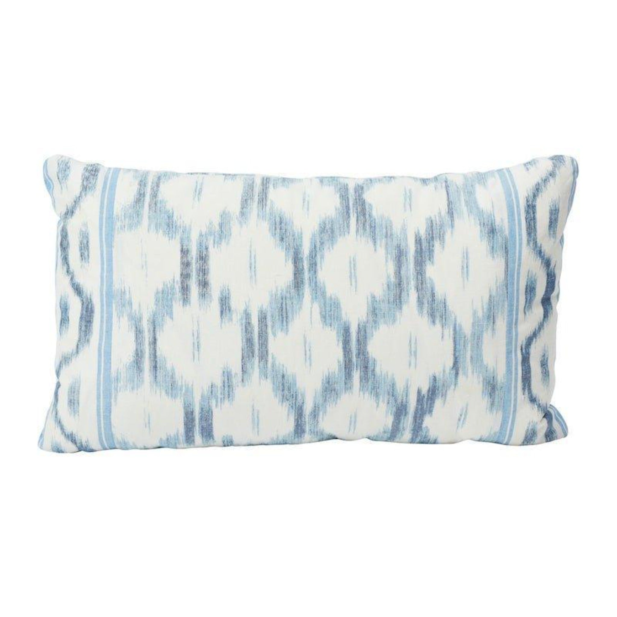 Blue & White Santa Monica Ikat Lumbar Throw Pillow - Decorative Boho Chic Cushion for Sofa, Bed & Home Decor - Perfect for Living Room, Bedroom & Nursery Accents