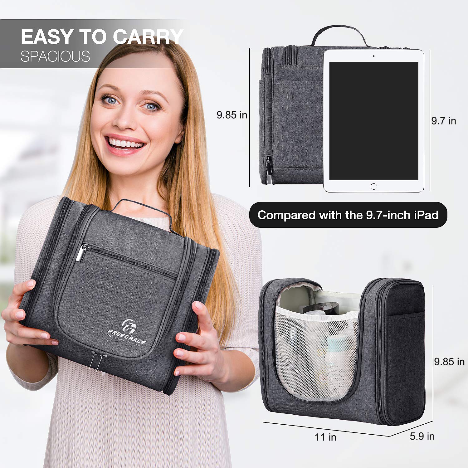 Extra Large Hanging Toiletry Bag - Premium Travel Organizer for Men & Women | Waterproof Nylon Bathroom & Shower Bag | Perfect for Cosmetics, Makeup Brushes & Toiletries | Ideal for Travel, Camping & Gym Use