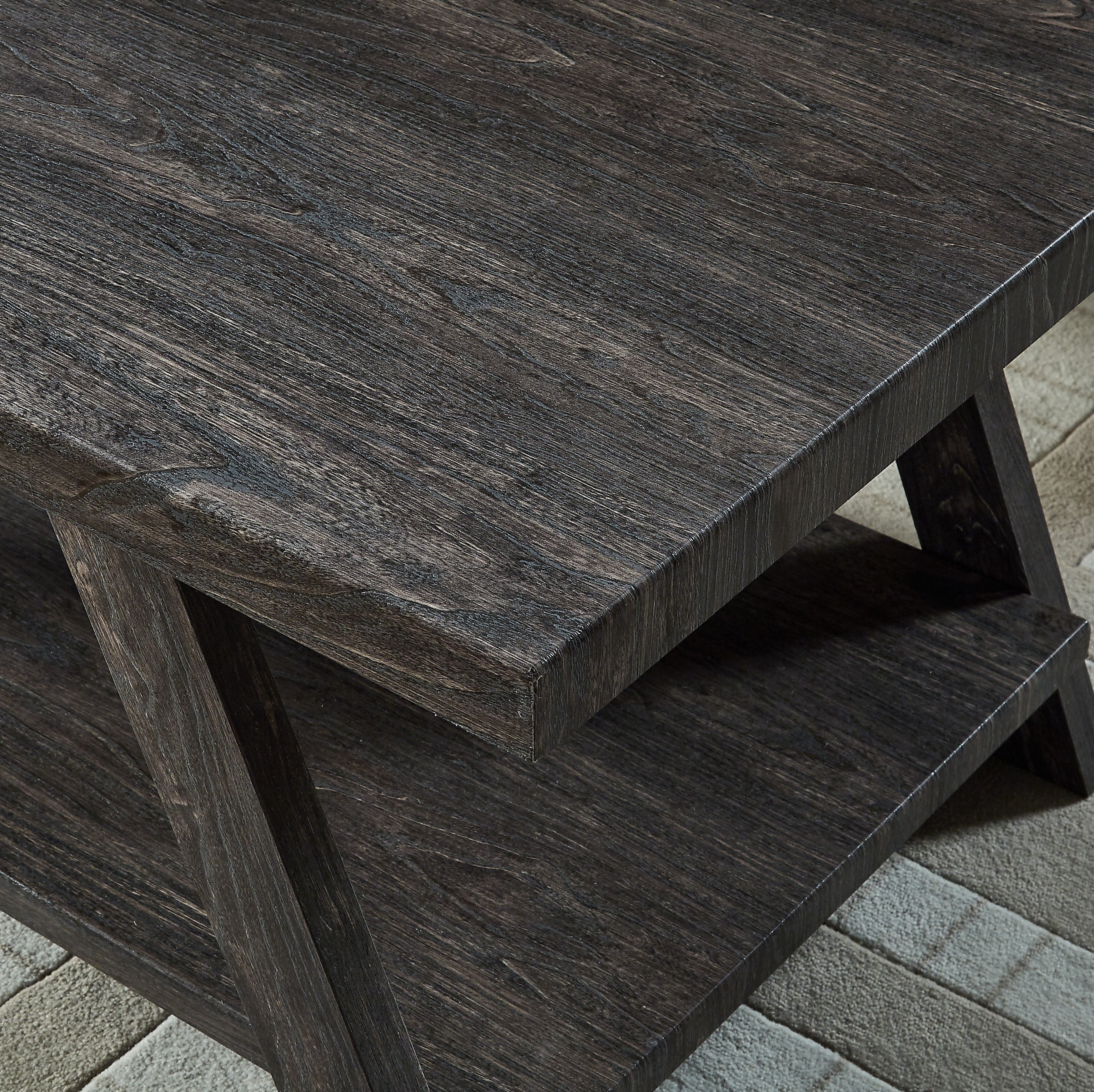 Roundhill Furniture Athens Contemporary Replicated Wood Shelf End Table - Charcoal Finish - Modern Living Room & Bedroom Accent Table for Home Decor