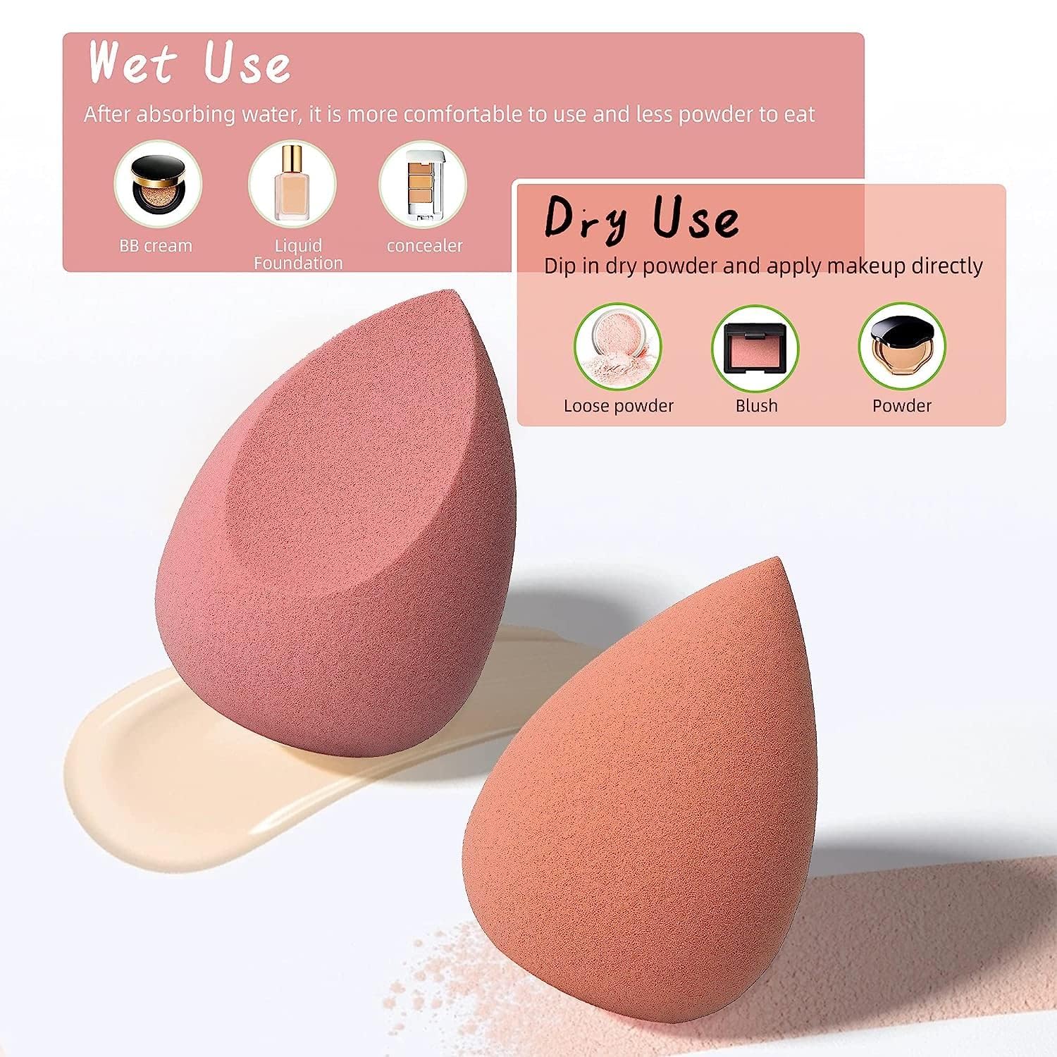 Professional Pink Shimmer Makeup Sponge Beauty Blender - 4 Pack with Storage Box | Ideal for Foundation, Concealer & Powder Application