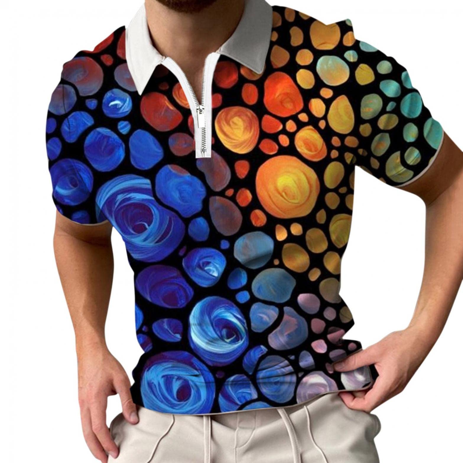 **Men's Golf Shirts - Short Sleeve Athletic Performance Polo with Zipper Lapel - Breathable Summer Tennis & Golf T-Shirt for Casual & Sporty Outfits**