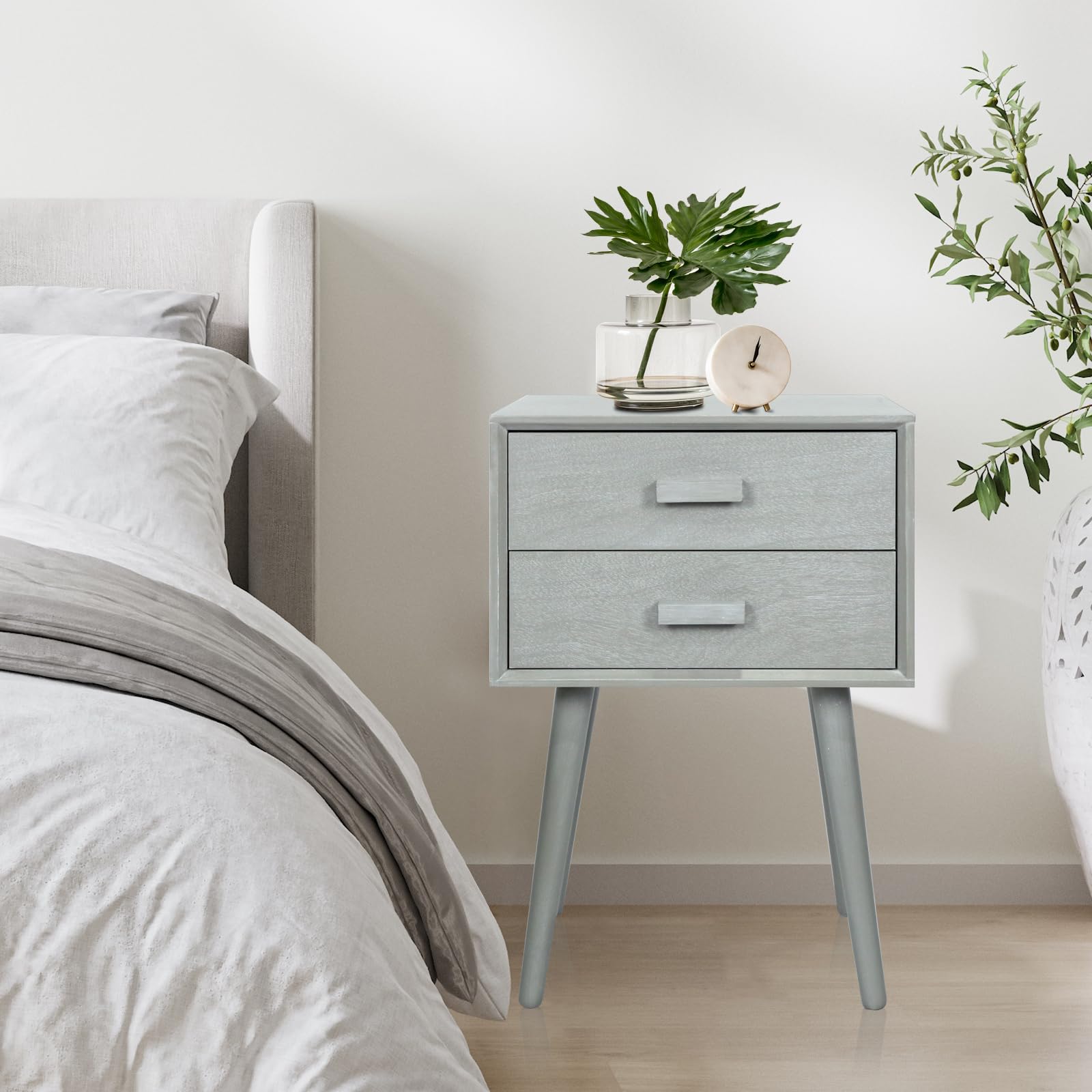 Urbanest Hartford Two Drawer Nightstand - Slate Grey Bedside Table with Storage for Bedroom, Living Room & Small Spaces