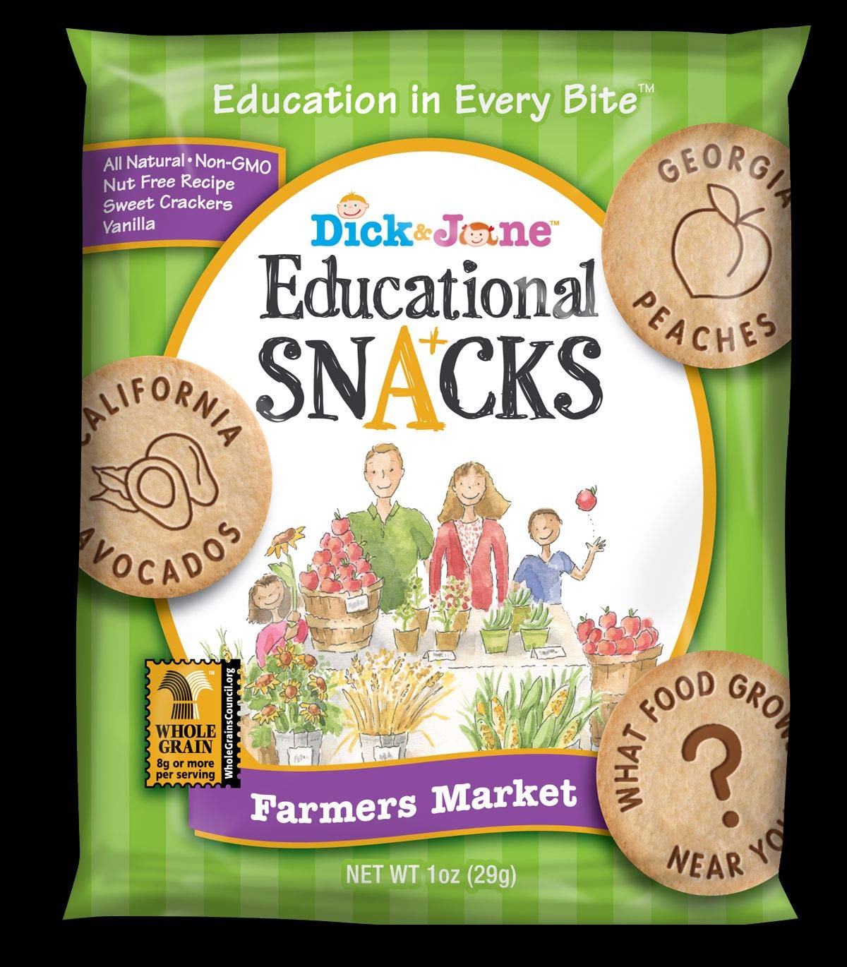 Organic Vanilla Educational Snacks by Dick & Jane - 1oz Pack (120 Count Case) | Healthy Kids Snacks for School, Road Trips & Farmers Market Visits