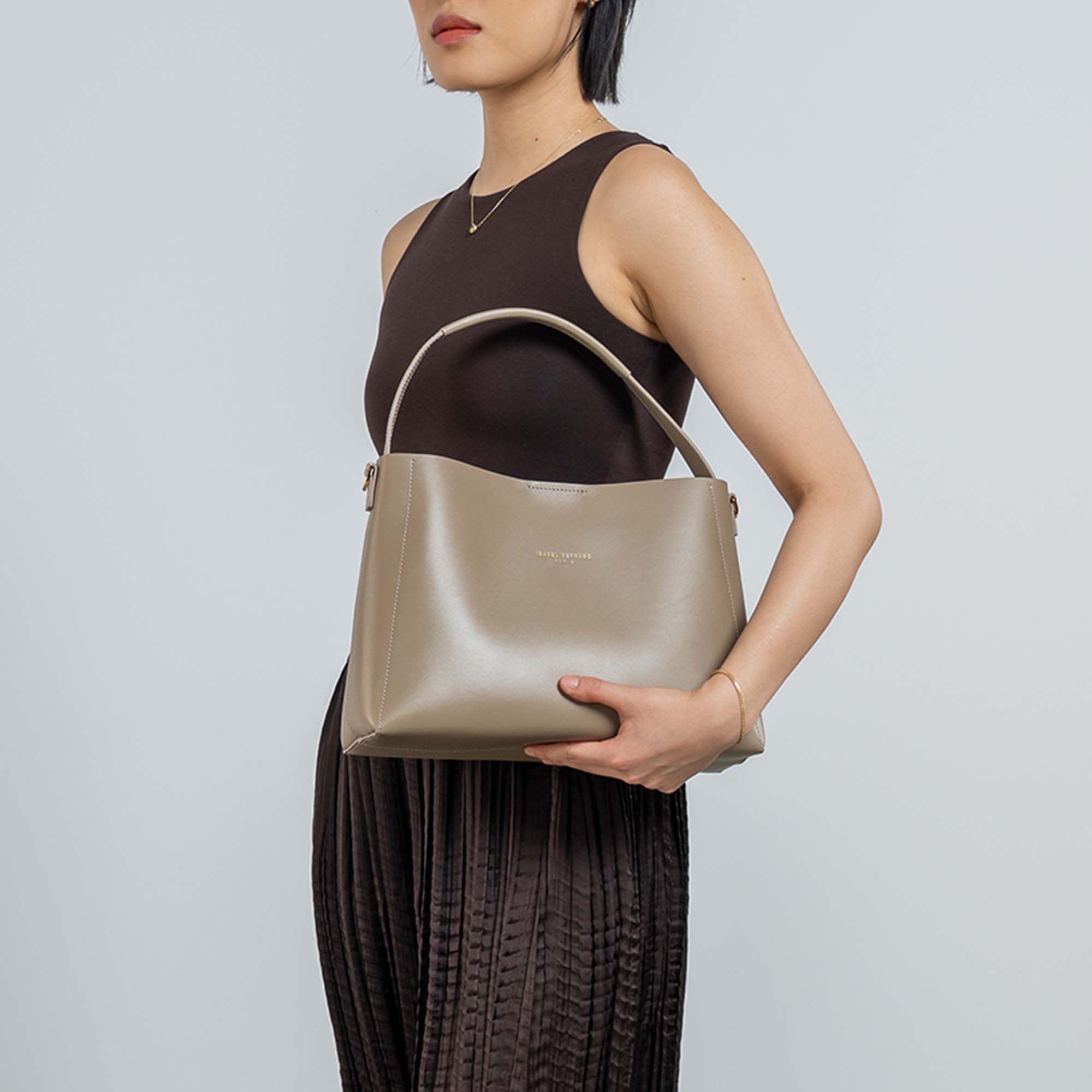 Montmartre Béatrice Taupe Vegetable Tanned Leather Handbag for Women - Stylish Vegan Leather Purse for Work, Travel & Everyday Use