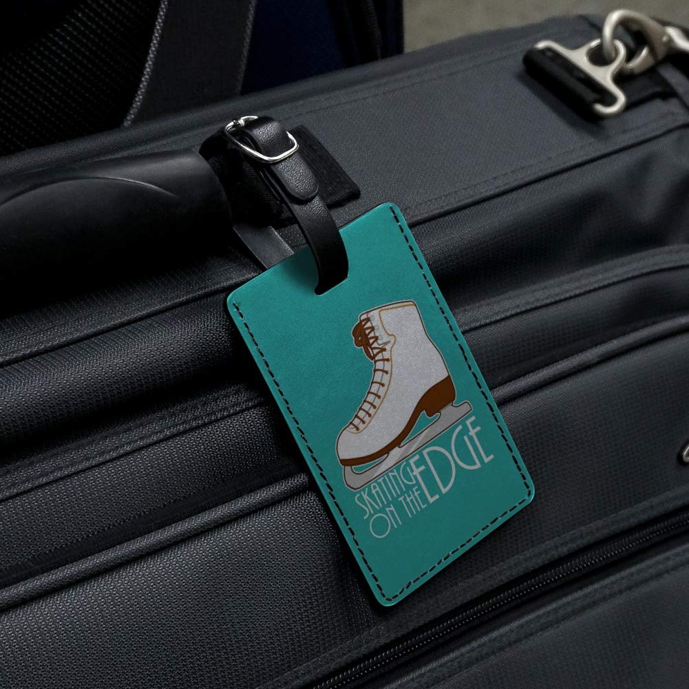 Premium Figure Skating Ice Skates with Living Edge Rectangle Leather Luggage Tag - Perfect for Travel, Sports & Gift Giving