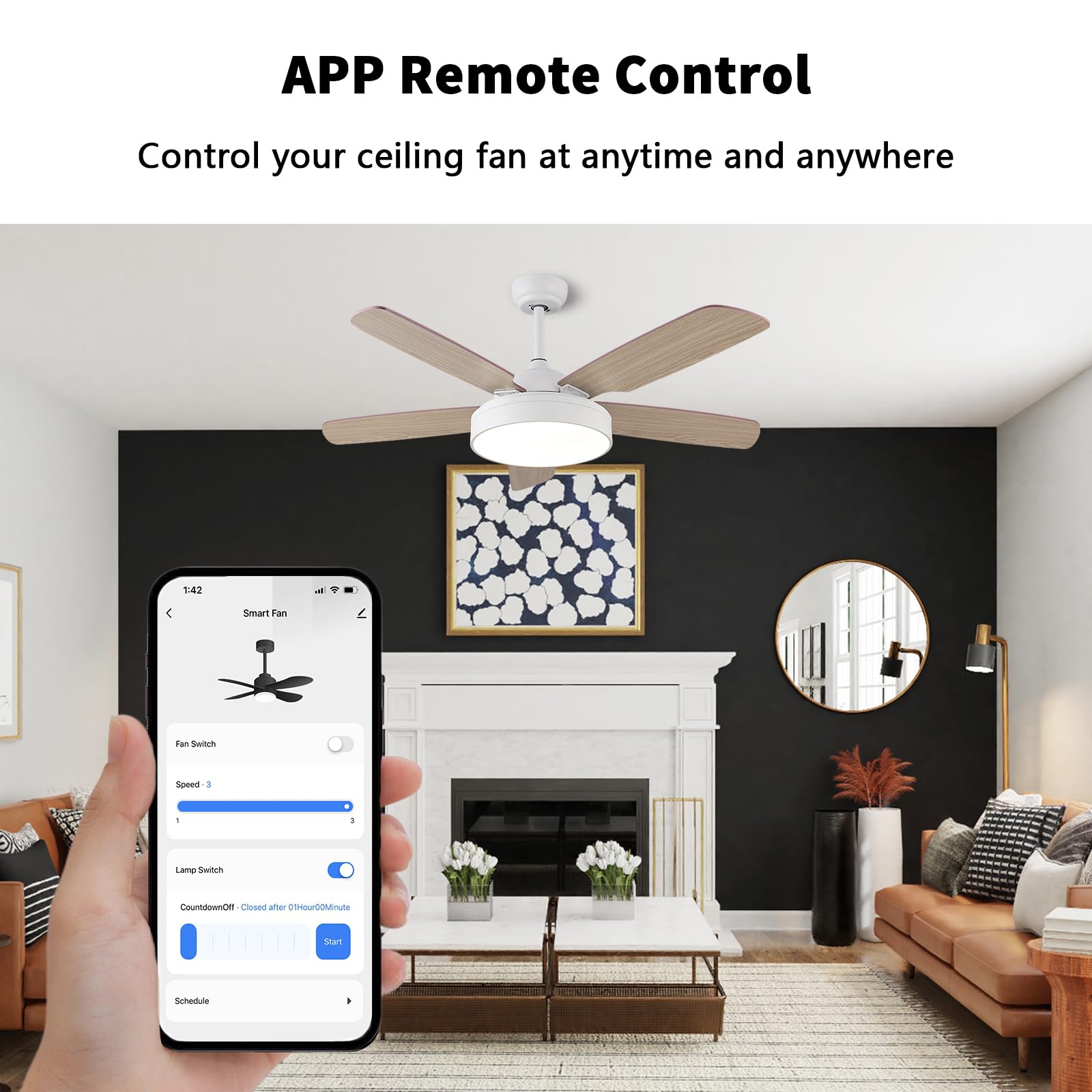 Smart Ceiling Fan Control & Dimmer Light Switch - Wi-Fi Enabled Single Pole Wall Switch - Works with Alexa & Google Home - Perfect for Living Room, Bedroom & Smart Home Automation