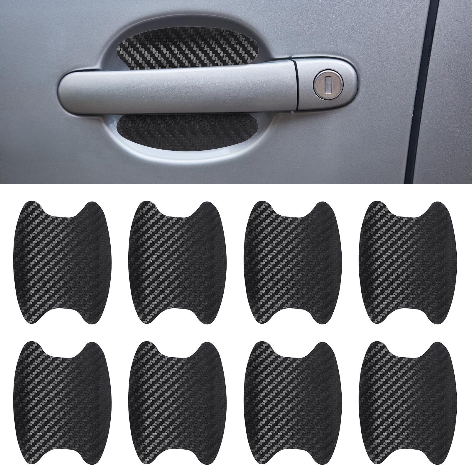 8PCS Carbon Fiber Car Door Handle Protector - Scratch Resistant, Waterproof, Non-Marking Paint Guard Film | Universal Fit for Most Vehicles | Perfect for Parking Lots, Car Washes & Daily Protection (Black)