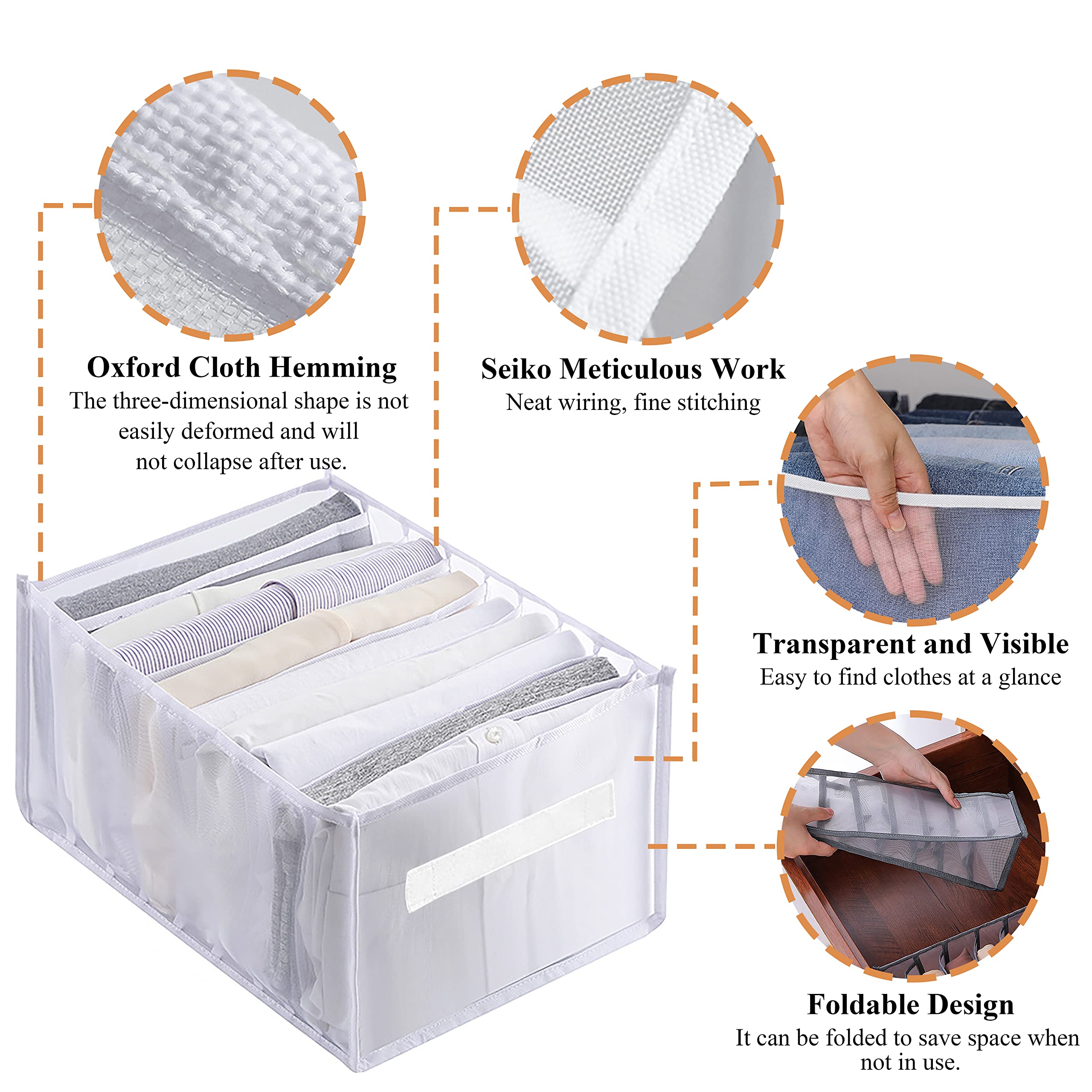 WATAKA 3-Piece Extra Large Foldable Closet Organizer Set - 6 Grid Storage Bins for Sweaters, Coats & Clothes (Grey) | Perfect for Bedroom, Closet & Wardrobe Organization