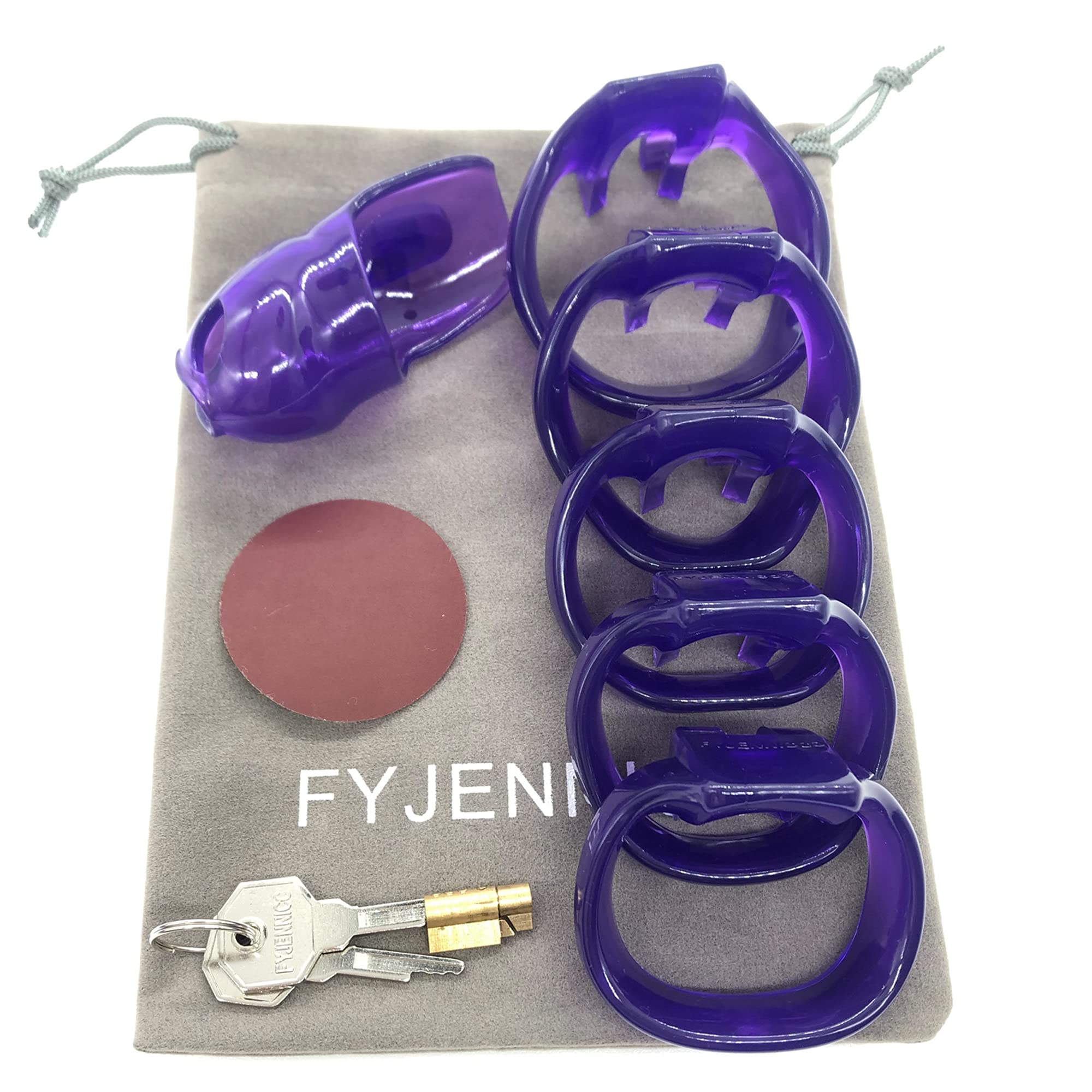 FYJENNICC HT-V4 Male Chastity Cage with 5 Adjustable Rings | 6 Color Options | Beginner-Friendly Adult Sex Toy | Sizing Guide Included (Purple, Small) | Perfect for BDSM, Roleplay & Couples Bonding
