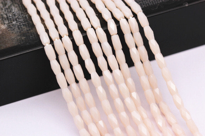 Peach Pink Crystal Glass Faceted Rice Tube Beads 4x6mm (15.5 Inch Strand) for Jewelry Making, DIY Bracelets & Necklaces - Perfect for Beading Crafts and Fashion Accessories