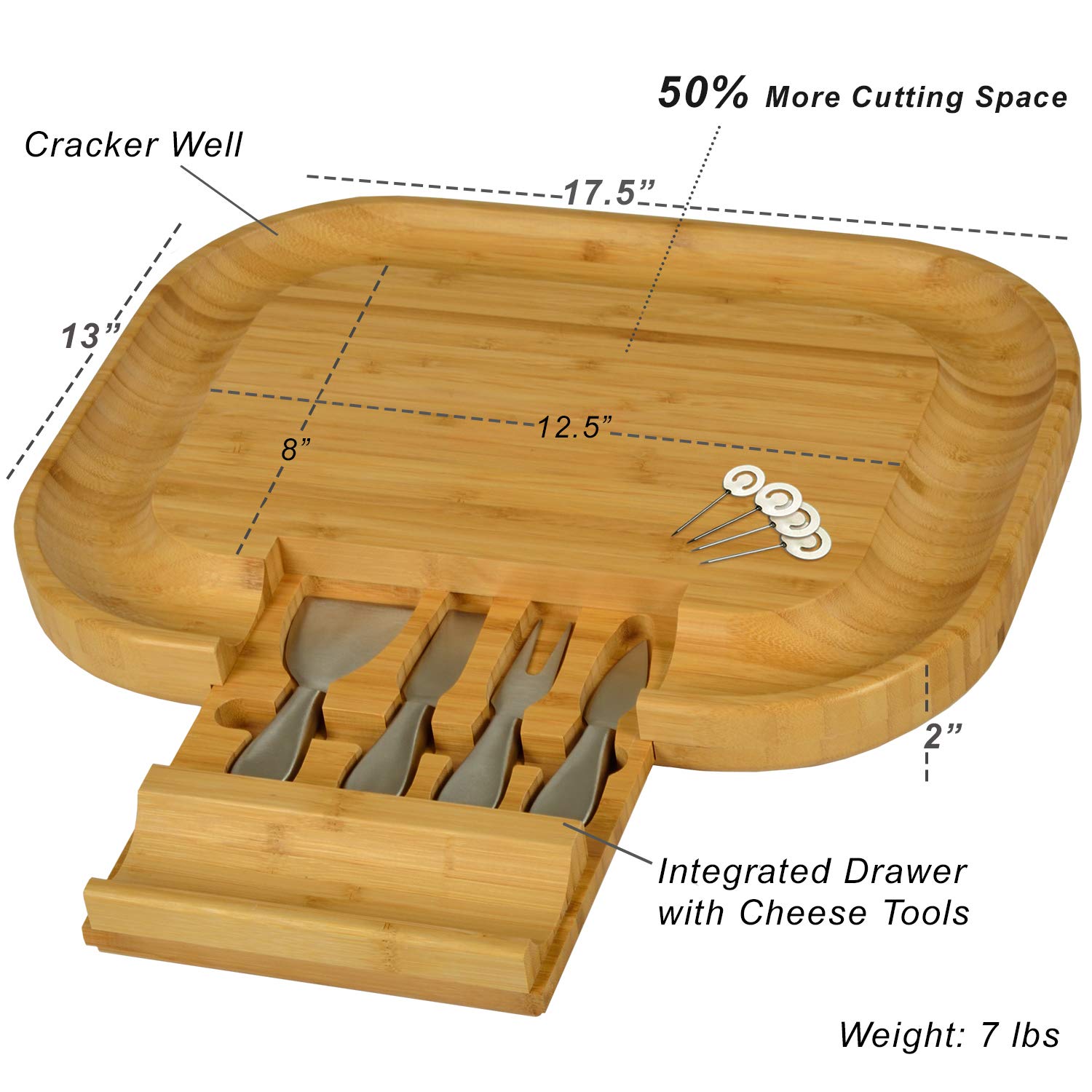 Custom Engraved Bamboo Cheese & Charcuterie Board Set with Knives & Cheese Markers | Personalized Wedding & Housewarming Gift | Handcrafted in USA | Perfect for Entertaining, Cheese Tasting & Charcuterie Displays