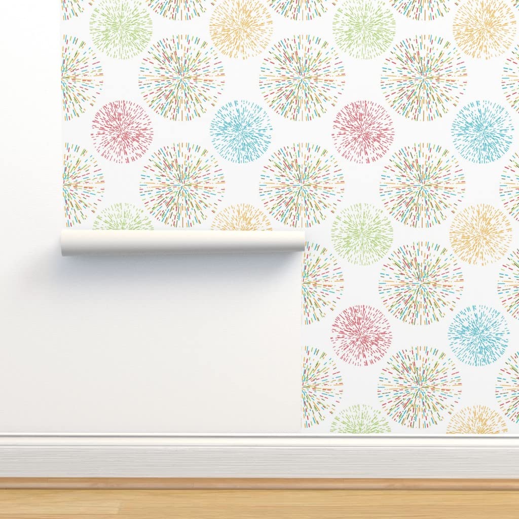 12ft x 2ft Peel & Stick Removable Wallpaper - Fireworks Rainbow Colorful Circles Design for Gender Neutral Nursery & Kids Room Decor | Easy DIY Home Decor by Spoonflower | Perfect for Bedroom, Playroom & Nursery Walls