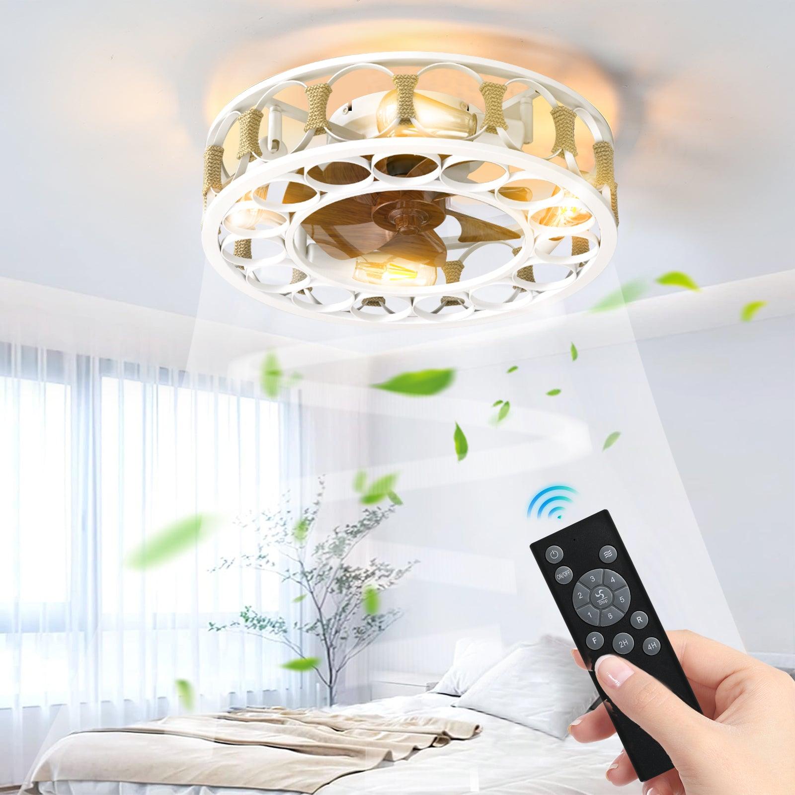 Modern Semi-Flush Mount Ceiling Fan with Lights & Remote Control - 6 Speed Reversible Blades, Includes 4 LED Bulbs (White) - Perfect for Living Room, Bedroom, and Office Spaces