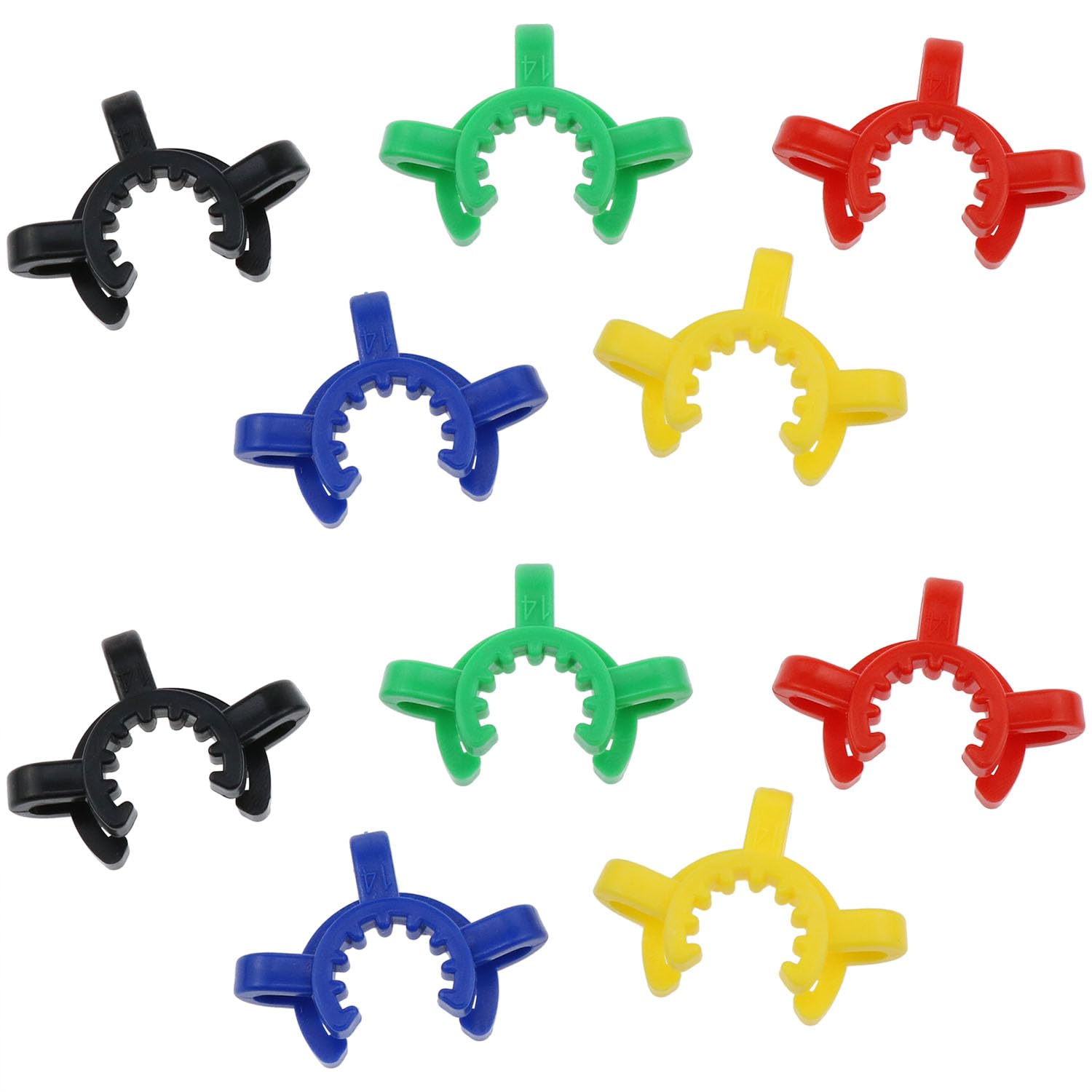 AYLIFU 10PCS 14mm Plastic Keck Clips for Laboratory Glassware - Standard Conical Joint Clips, Mixed Colors - Ideal for Chemistry Experiments & Glassware Connections