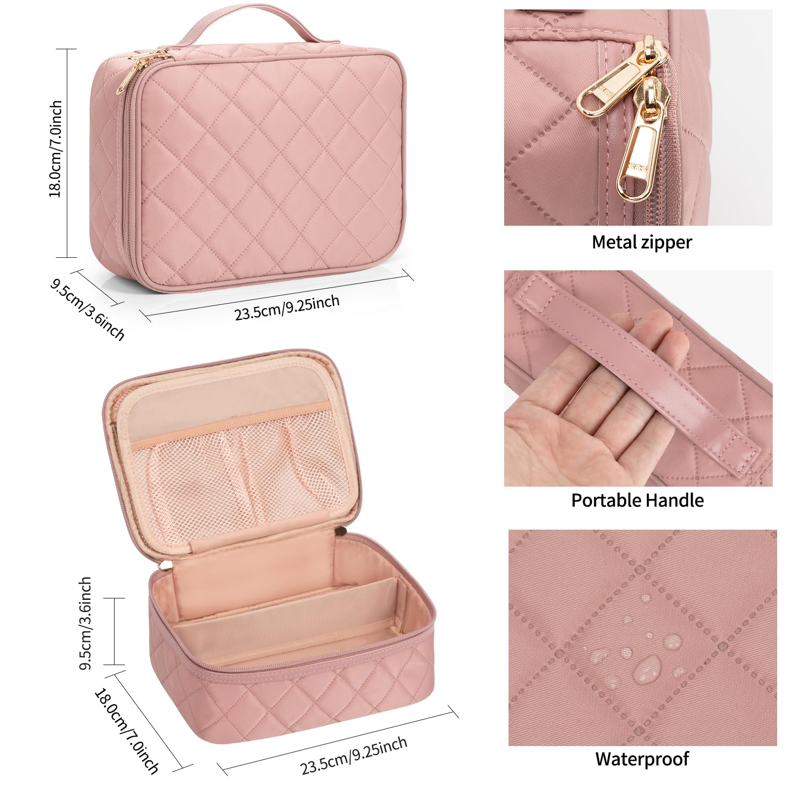 OCHEAL Cute Makeup Organizer Bag with Divider & Brush Compartments - Travel Cosmetic Case for Women & Girls | Perfect for Toiletries, Cosmetics & Accessories | Ideal for Travel, Gym & Daily Use (Nude Pink)