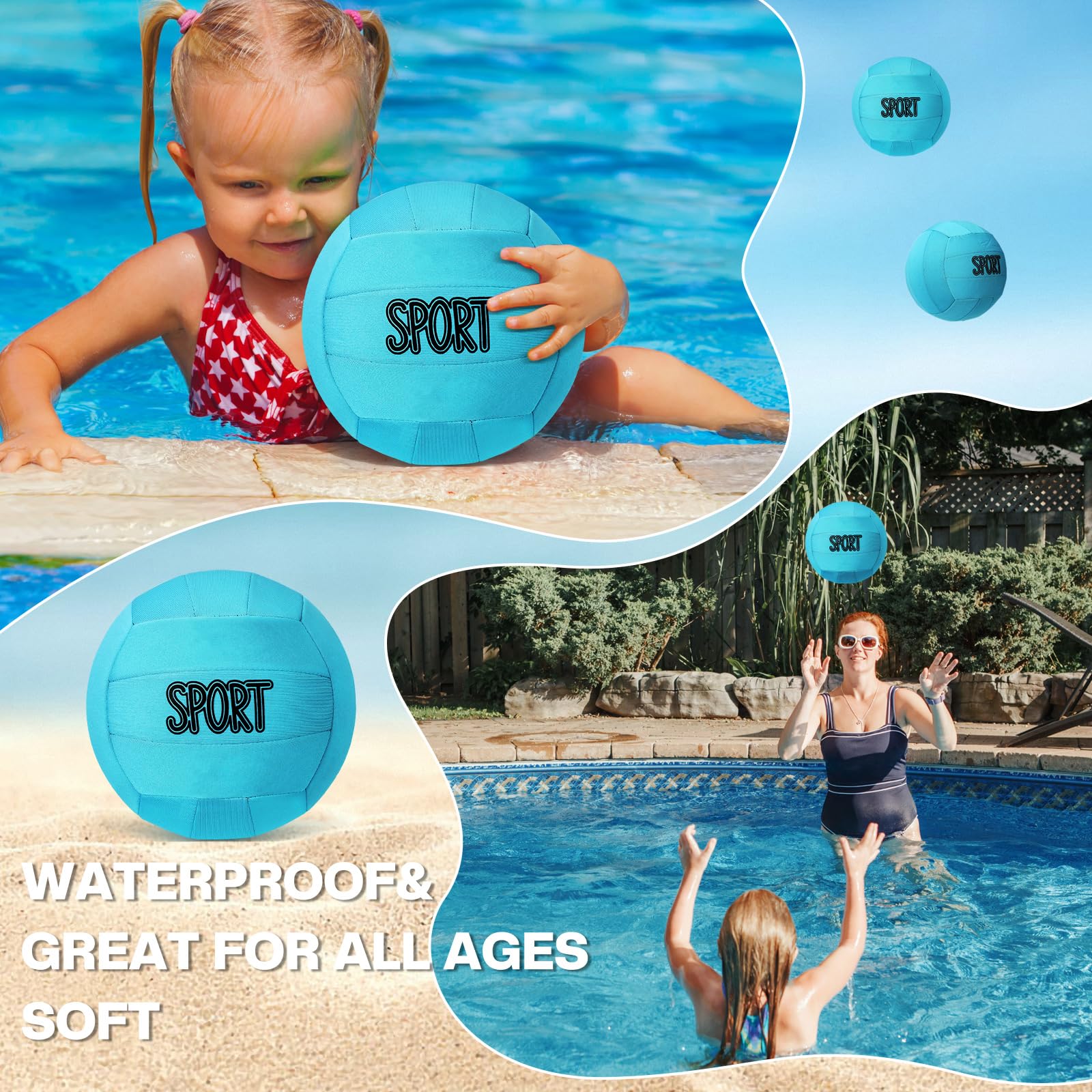 2 Pack Neoprene Volleyball Set for Pool, Beach & Outdoor Water Sports - Includes Ball Pump - Perfect for Swimming, Sand, Seaside & Lawn Practice Games