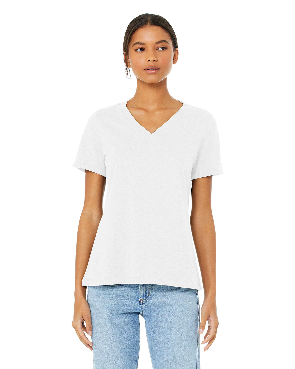 Bella + Canvas 6405CVC Women's Relaxed Fit Heather CVC Jersey V-Neck T-Shirt - Soft & Comfortable Casual Tee for Everyday Wear, Gym, and Lounge