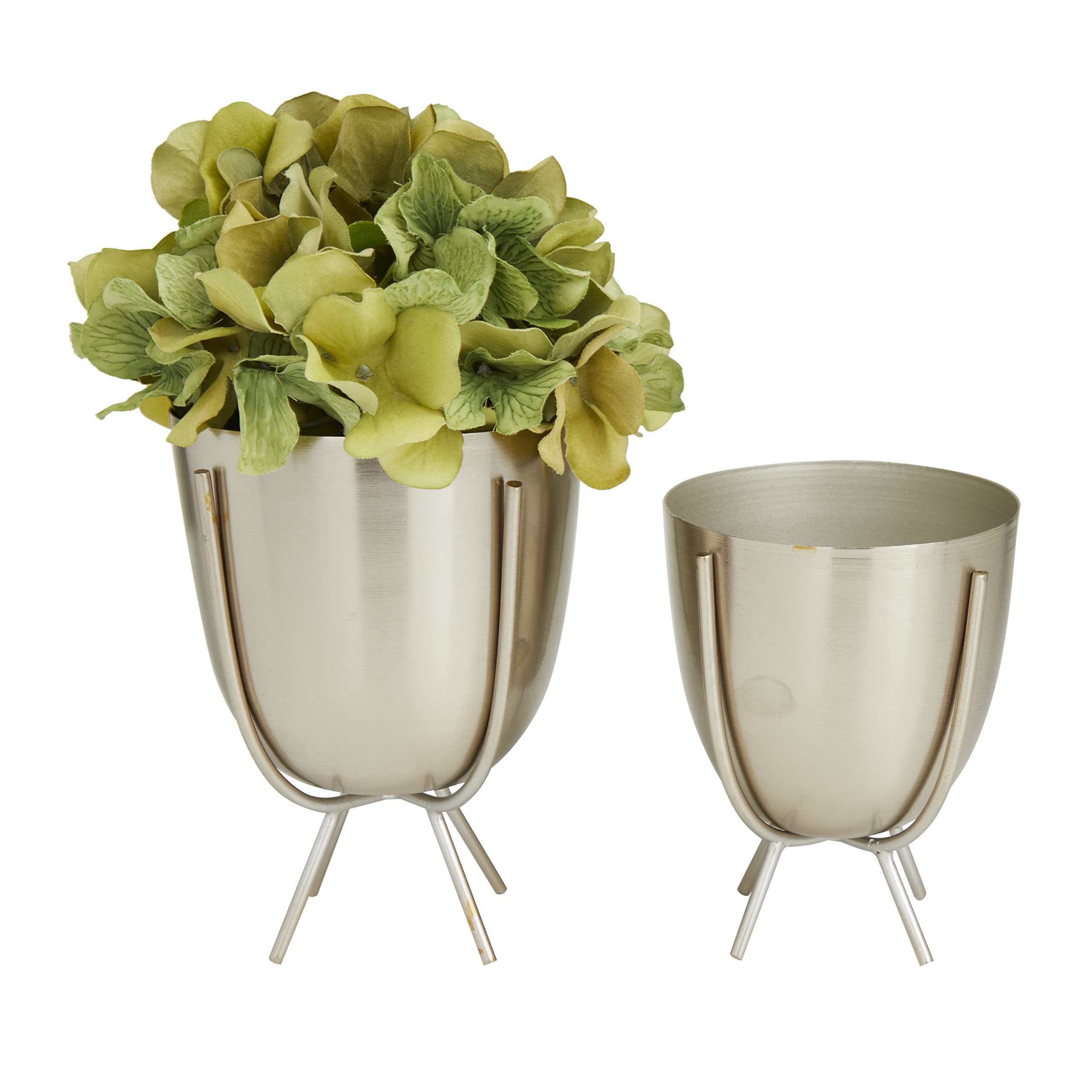 CosmoLiving by Cosmopolitan Metal Small Planter Set of 2 - 7 Inch Silver Flower Pots with Removable Stand, 6 Inch Height - Perfect for Indoor Plants, Succulents, Home & Office Decor
