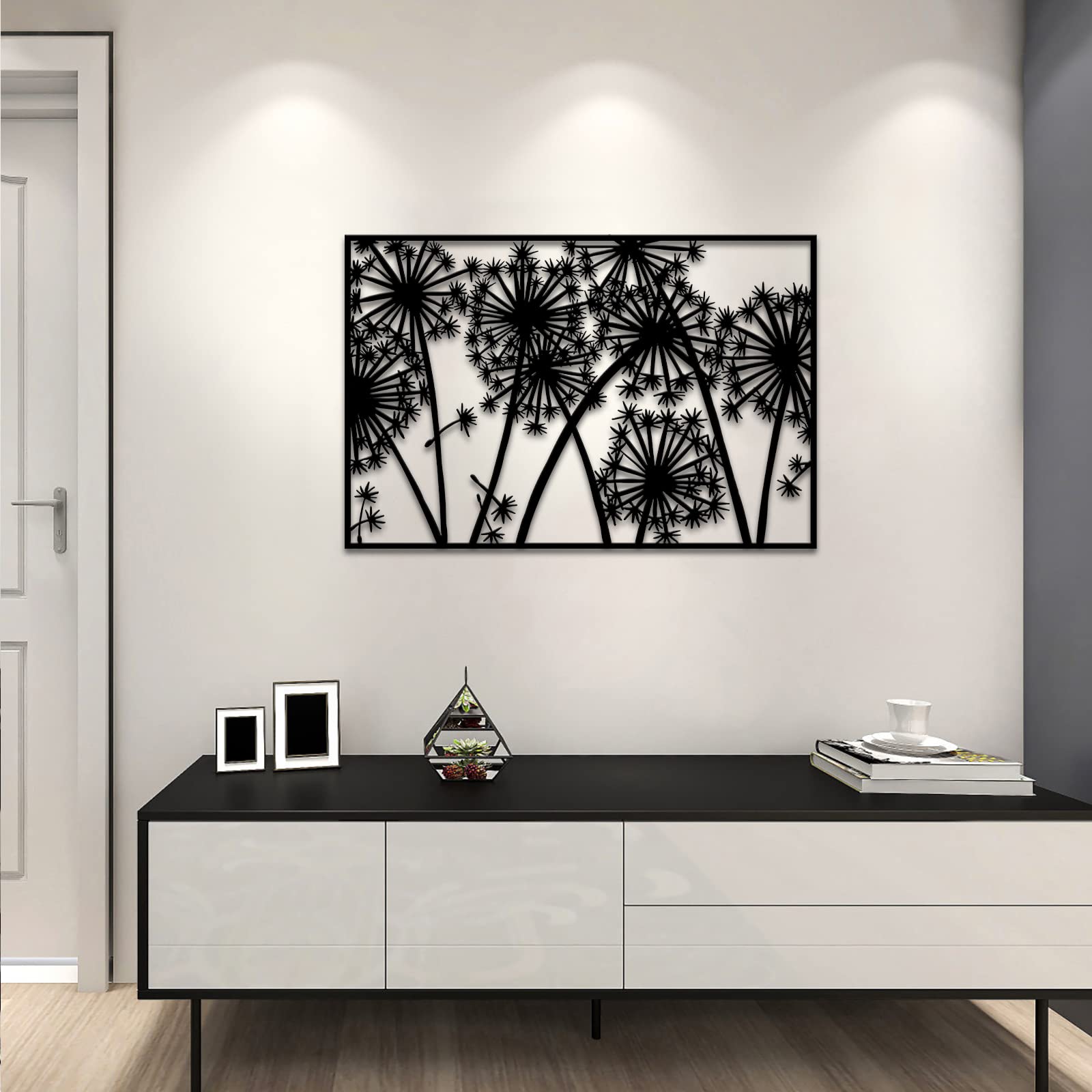 RnnJoile Metal Dandelion Wall Art - Rustic Abstract Flower Decor for Home, Office & Living Room - Black Dandelion Wall Sculpture - Garden Decorations 24x36 Inch - Perfect for Farmhouse, Boho & Modern Interior Design