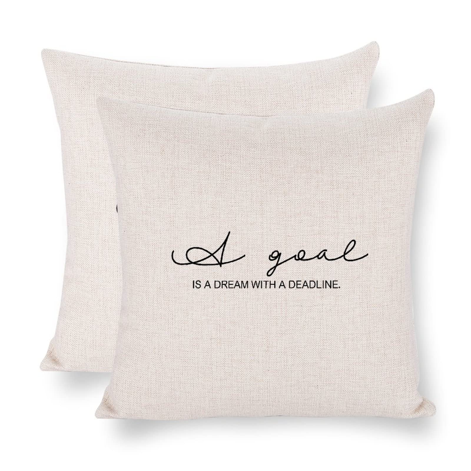 18x18 Inch Square Decorative Throw Pillow Cover - Motivational Quote 'A Goal is A Dream with A Deadline' - Farmhouse Christmas Winter Holiday Decor for Living Room, Bedroom, Sofa