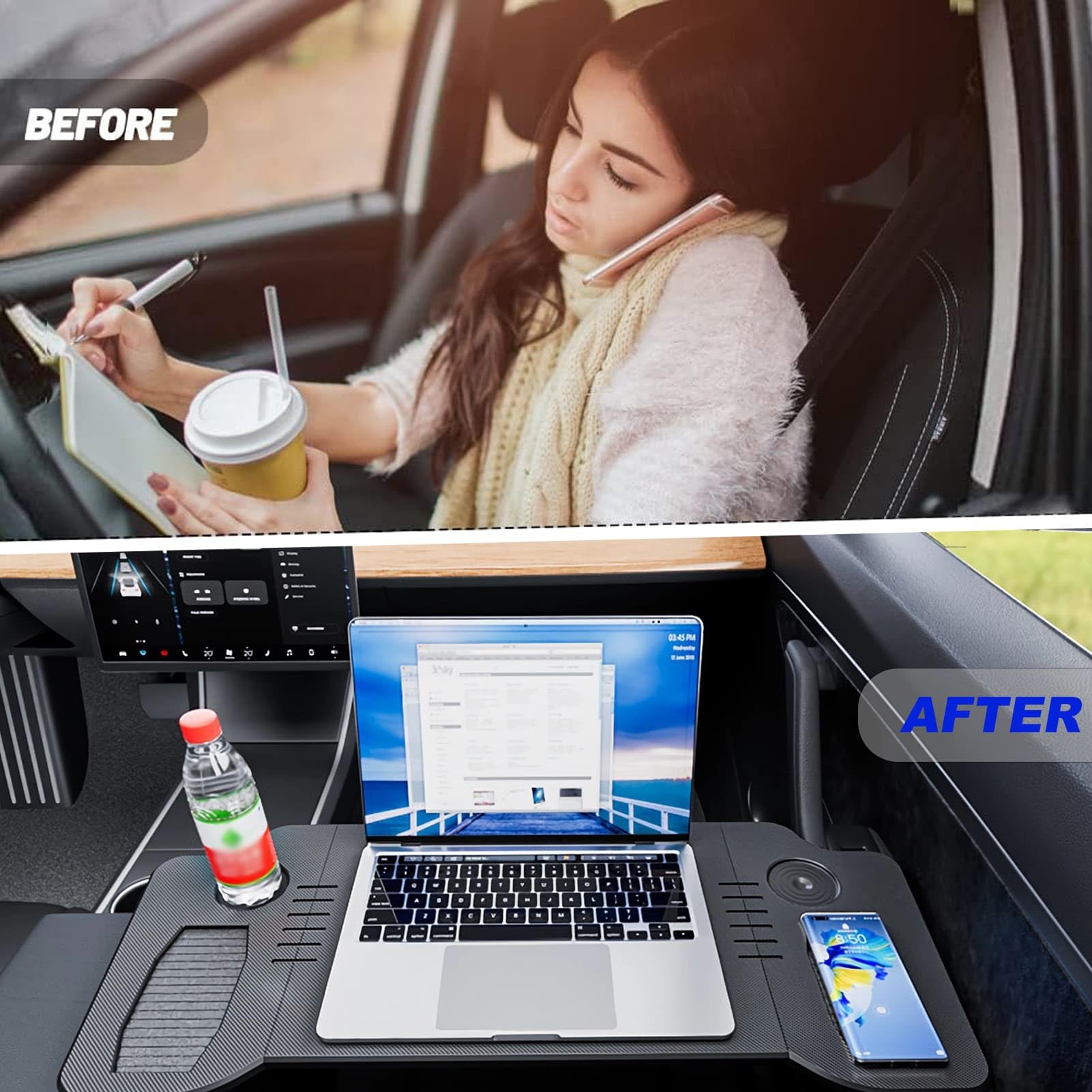 2025 Upgraded Foldable Car Laptop Desk for Tesla Model Y & 3 - Portable Steering Wheel Tray Table for Eating, Working & Camping | Perfect for Road Trips, Remote Work & Outdoor Adventures