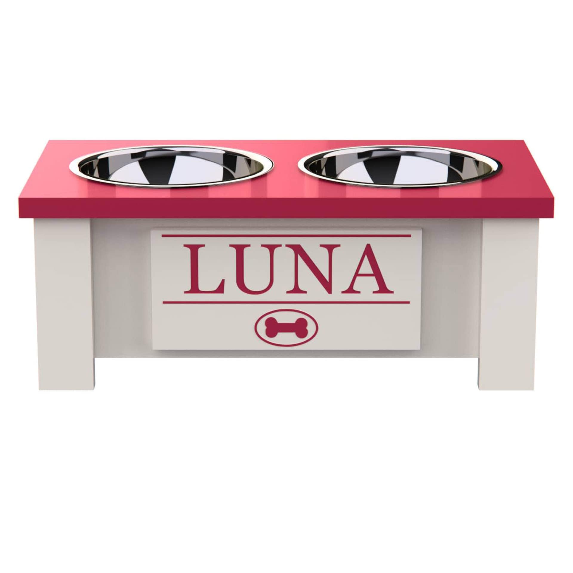 Personalized Elevated Dog Bowl Stand for Large, Medium, Small & X-Small Dogs - Stainless Steel Pet Food & Water Bowls with Internal Storage - Adjustable Raised Feeder for Joint Health (Small, Magenta) - Perfect for Kitchen, Living Room or Outdoor Use