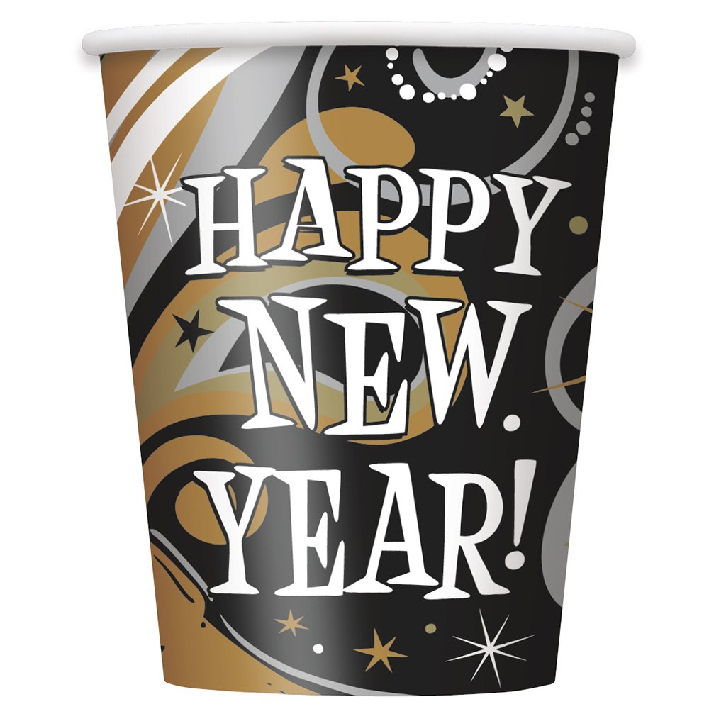9oz New Years Burst Party Cups - 8 Pack | Disposable Plastic Cups for NYE Celebrations, Birthday Parties & Holiday Events
