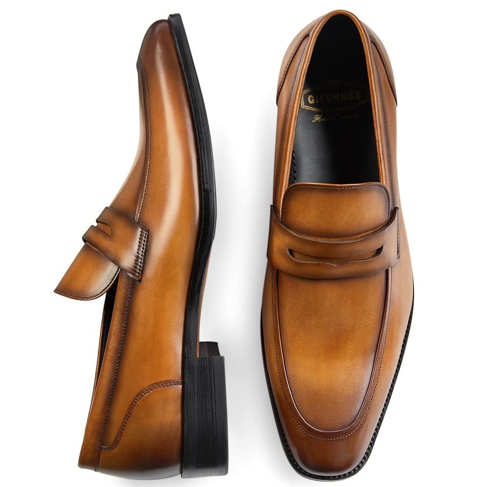 GIFENNSE Men's Slip-On Loafers - Genuine Leather Dress Shoes for Business & Formal Occasions | Comfortable Office & Wedding Shoes for Men