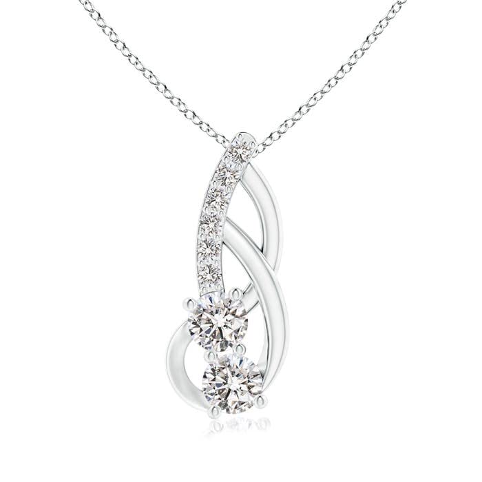 Angara 14K Solid Gold/Platinum Two Stone Pendant Necklace with Natural Diamonds for Women | April Birthstone Jewelry | Elegant Gift for Birthday, Anniversary & Special Occasions | Perfect for Weddings, Date Nights & Formal Events