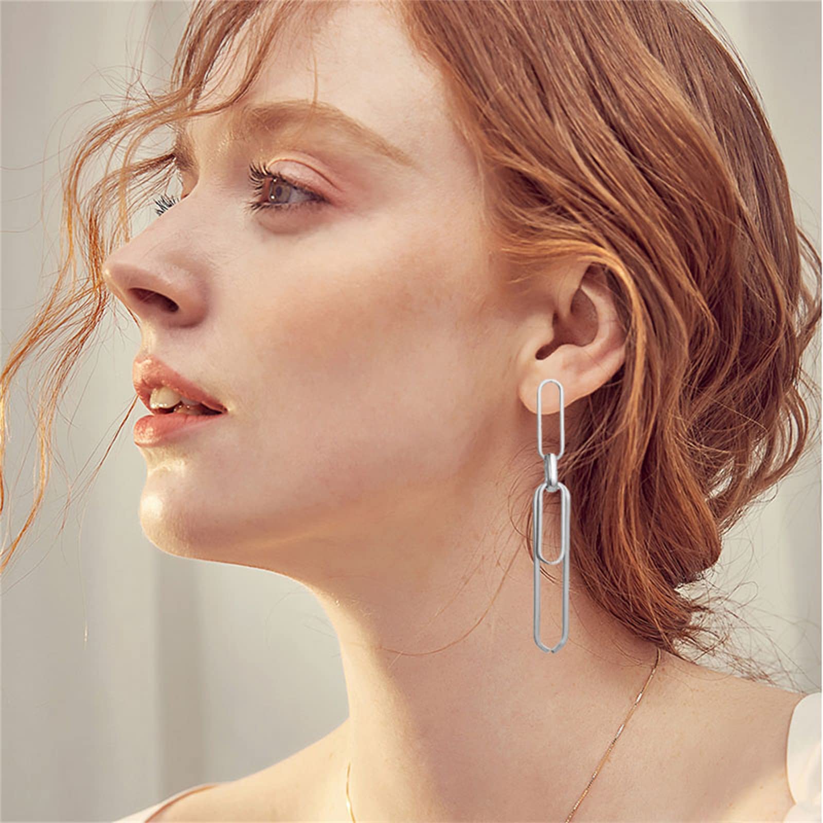 MALOYANVE Punk Paperclip Earrings for Women - Exaggerated Long Geometric Drop Dangle Earrings in Gold & Silver Plated Interlocking Design | Minimalist Retro Link Chain Hoop Earrings | Perfect for Concerts, Parties and Punk Fashion Outfits