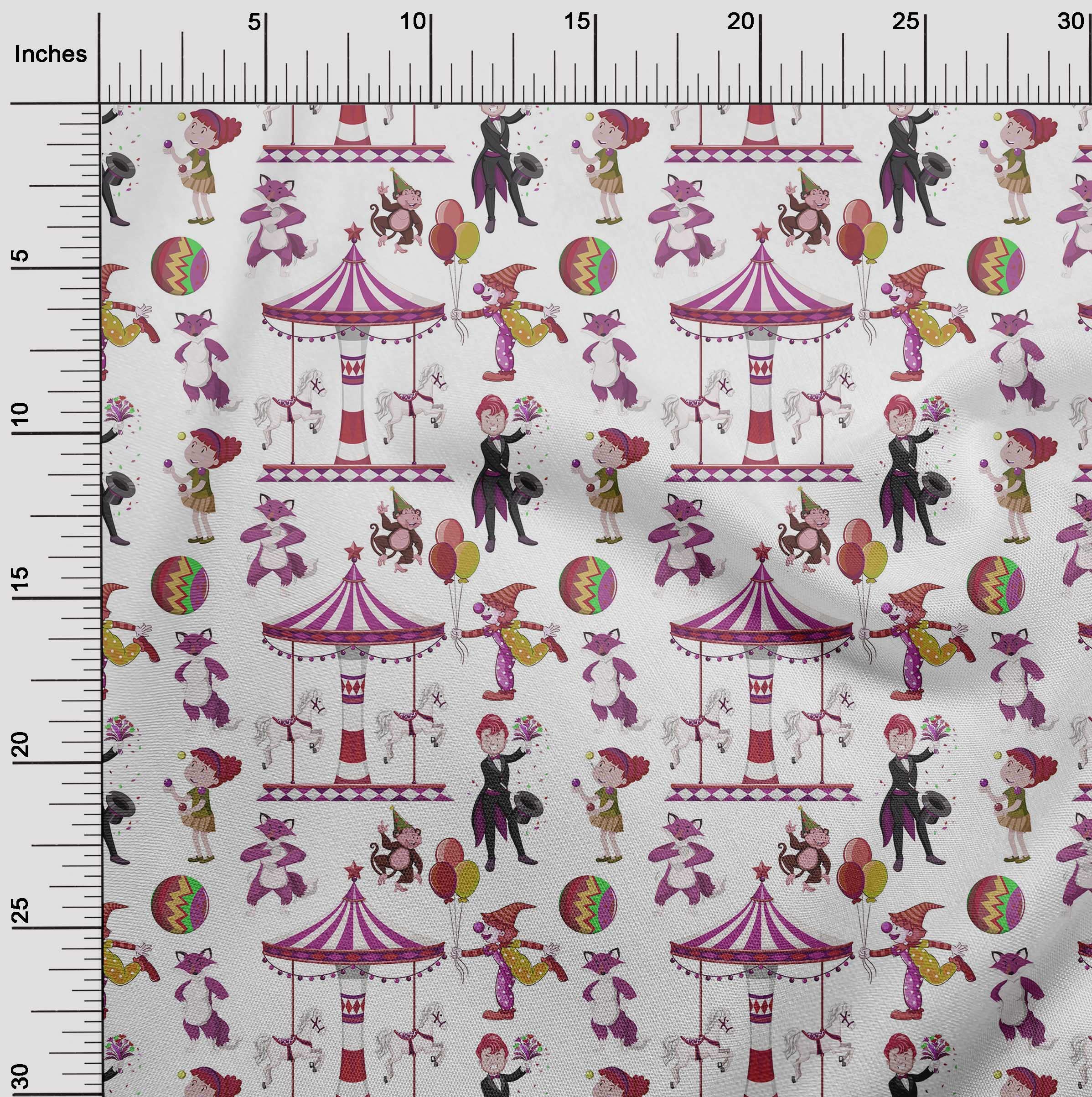 oneOone Polyester Spandex White Circus Print Fabric by The Yard - 56 Inch Wide Stretch Material for Costumes, Dancewear & Performance Outfits