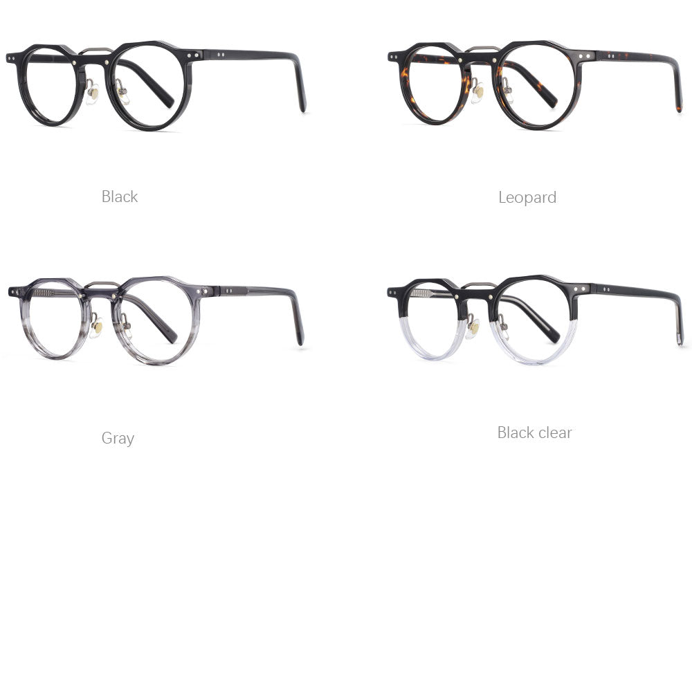 CCSpace Women's Full Rim Round Double Bridge Acetate Alloy Frame Eyeglasses 53894 - Stylish & Durable Glasses for Work, Reading & Fashion