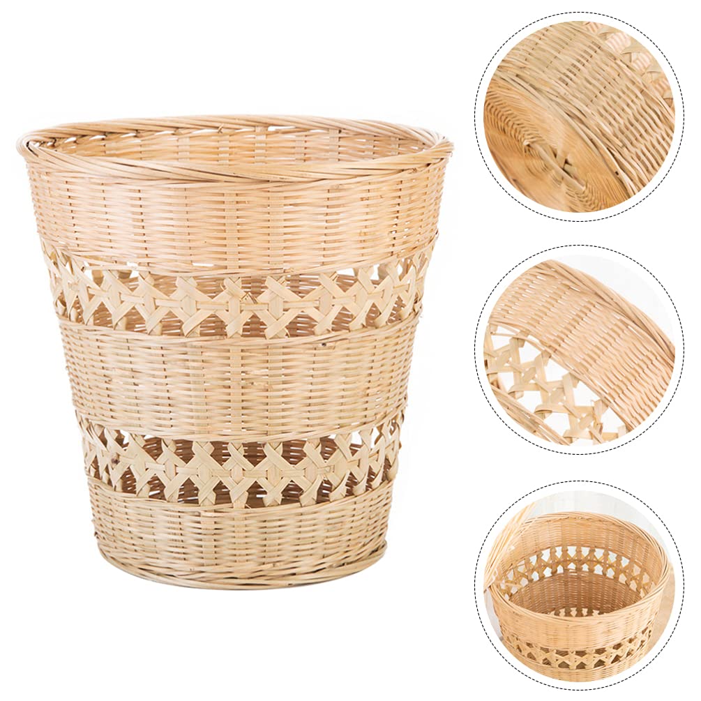 Handmade Bamboo Trash Can - Eco-Friendly Woven Waste Basket for Home & Office - Rustic Style Natural Paper Rubbish Container - Perfect for Living Room, Bedroom, Bathroom & Kitchen Organization
