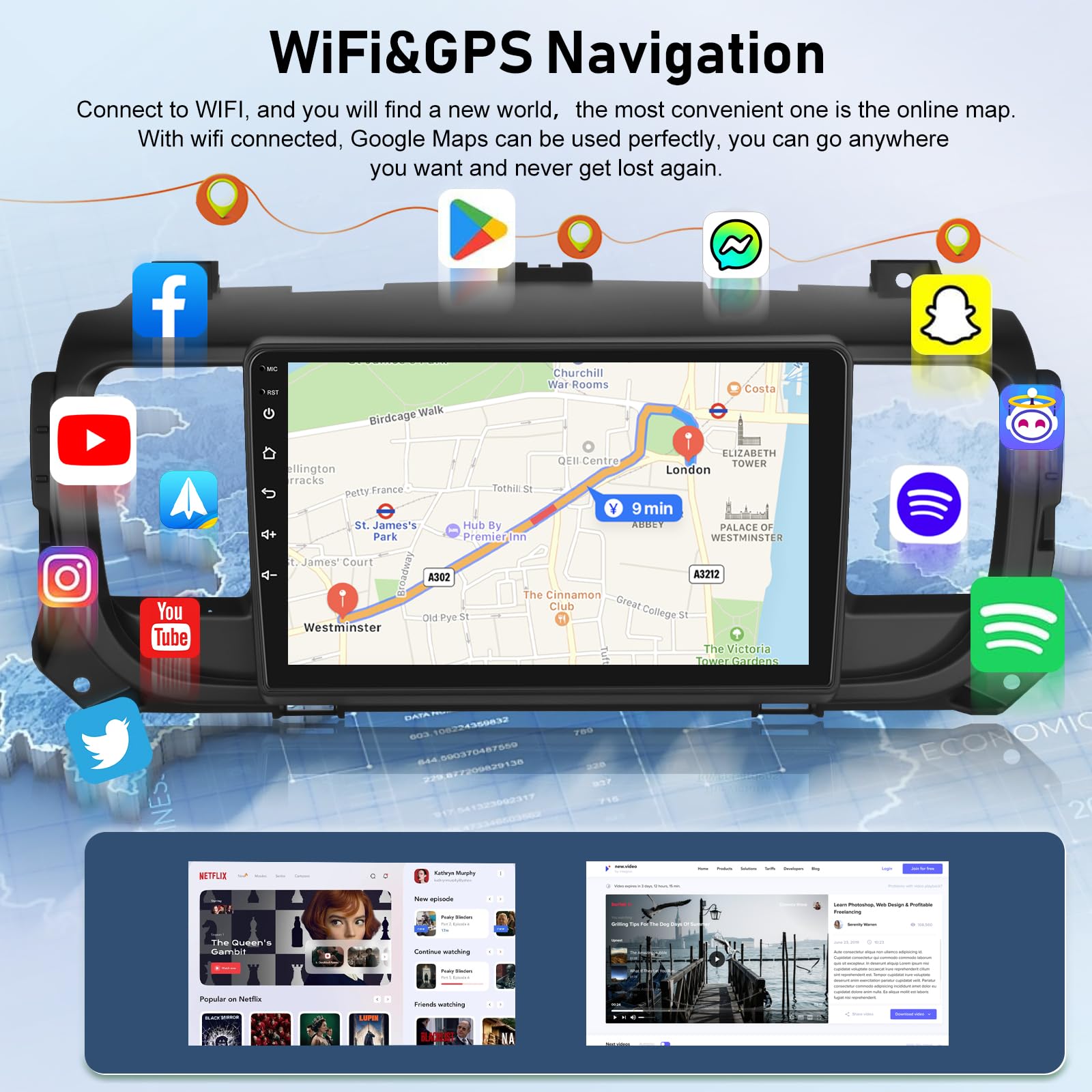 NHOPEEW Android 13 Car Stereo for Citroen Jumpy 3/Peugeot Expert/Toyota Proace 2016-2021 - Wireless CarPlay & Android Auto, WiFi GPS, Steering Wheel Control, EQ Split Screen + Backup Camera | Perfect for Hands-Free Calling, Navigation & Parking Assistance