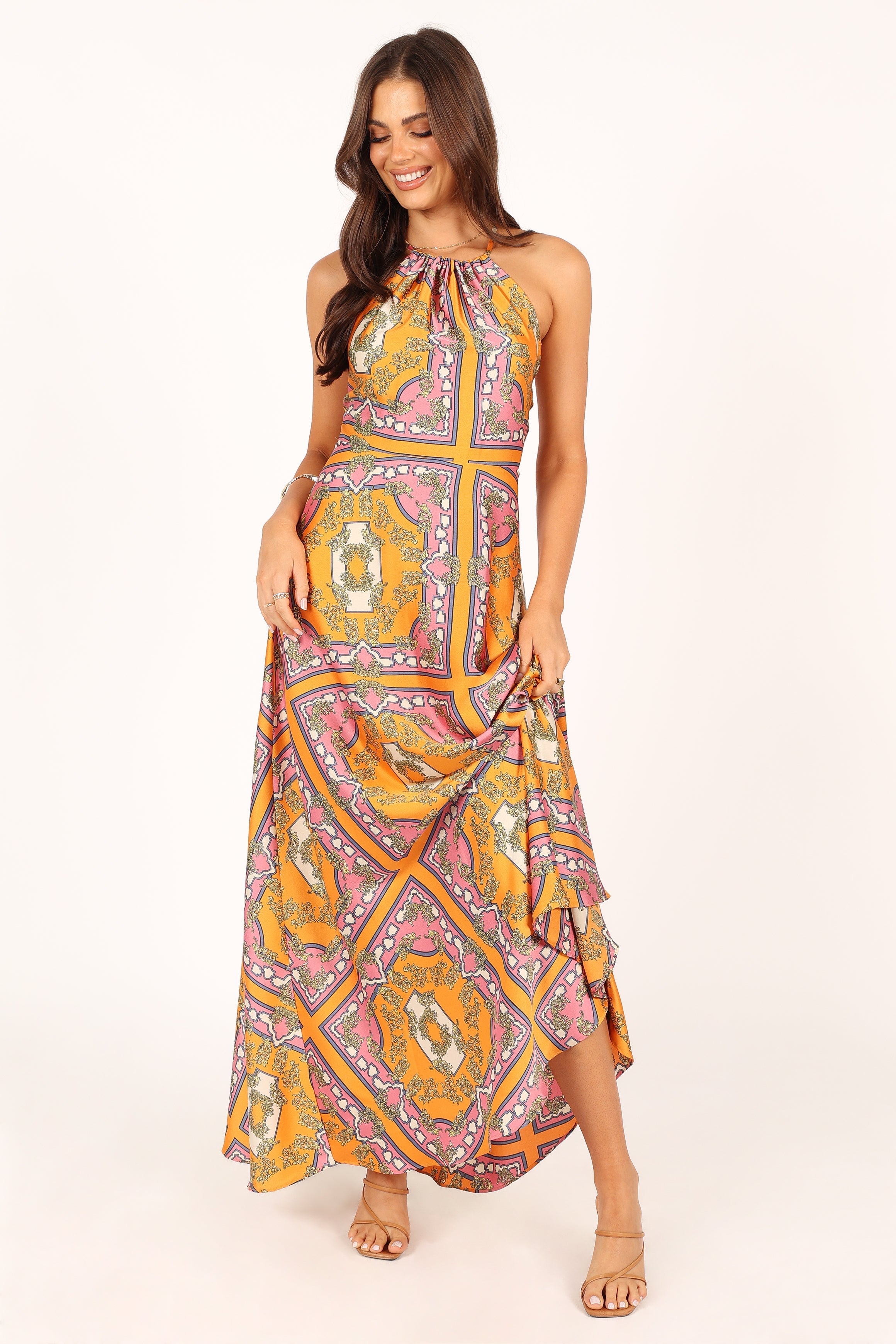 Amara Maxi Dress for Women - Flowy Tangerine Orange Summer Beach Dress with Pockets | Perfect for Vacations, Weddings & Casual Outings