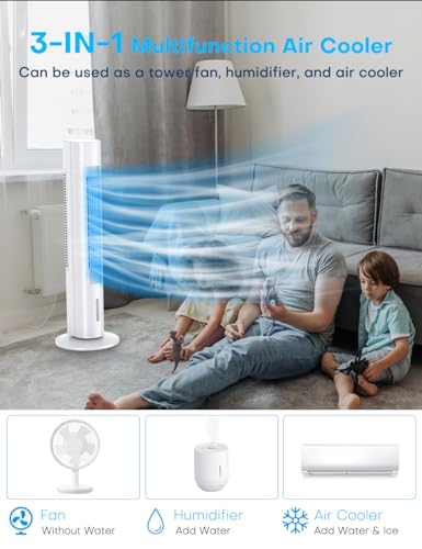 35 Inch Evaporative Air Cooler - 2025 Upgraded Swamp Cooler with 3 Cooling Speeds, Smart Timer, 20Ft Remote & 70° Wide Oscillation | Portable Air Conditioner for Bedroom, Living Room, Office & Outdoor Use
