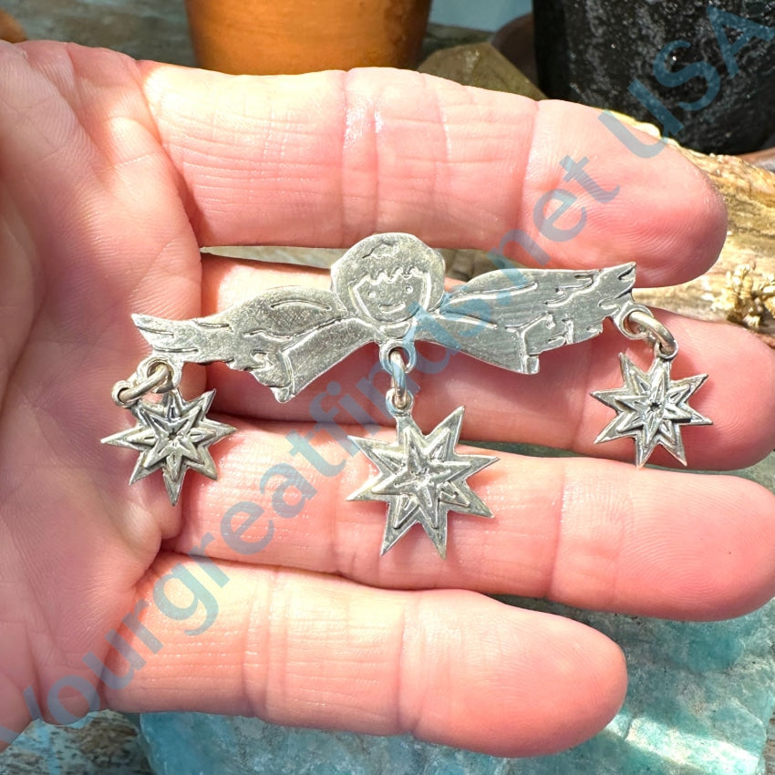 Vintage Angel Stars Pendant Pin - Sterling Silver Jewelry for Women, Elegant Gift for Christmas, Birthday & Special Occasions