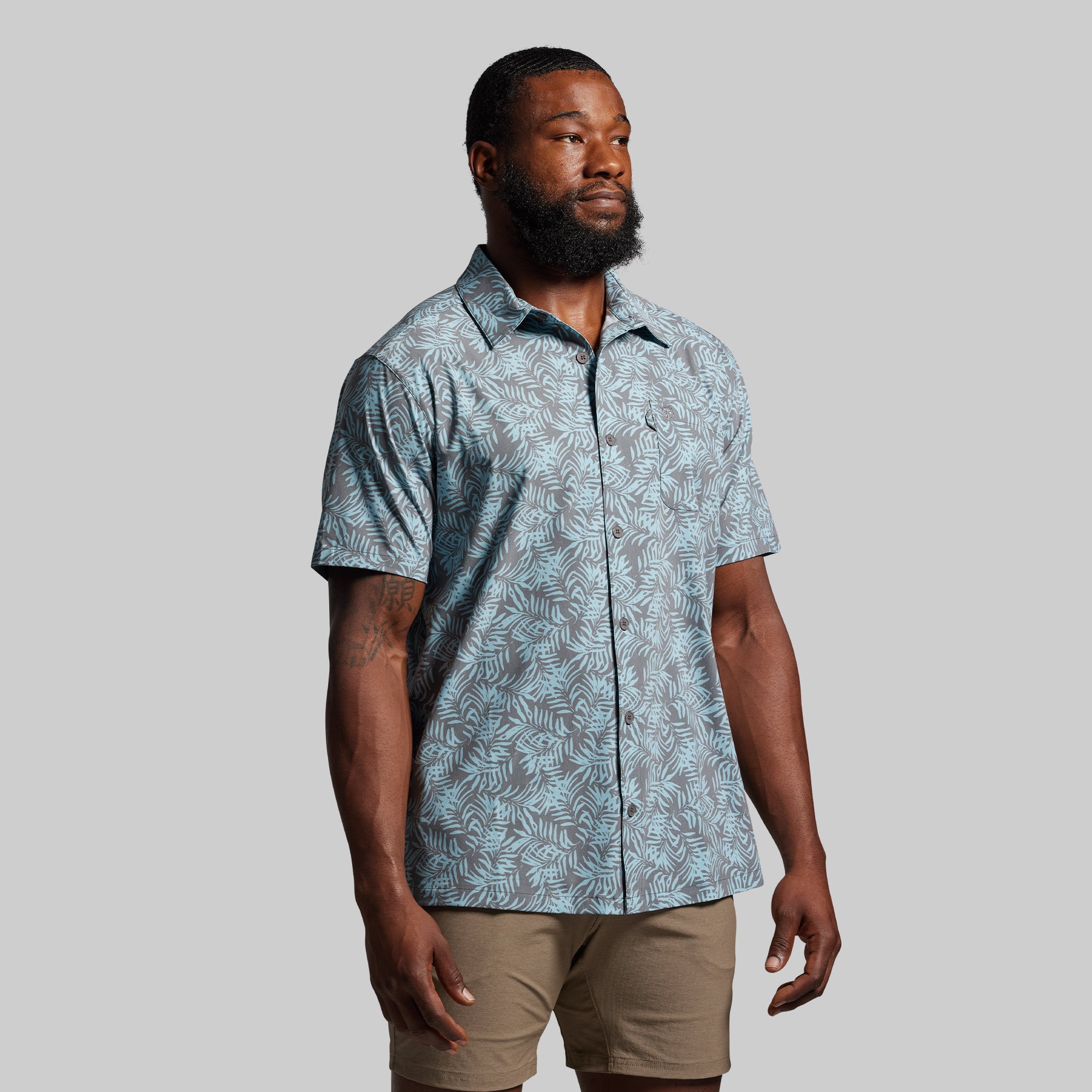 Voyager Button Up Shirt 2.0 - Lightweight Breathable Men's Casual Shirt with Cool Palm Print | Perfect for Summer Travel, Beach Vacation & Outdoor Activities
