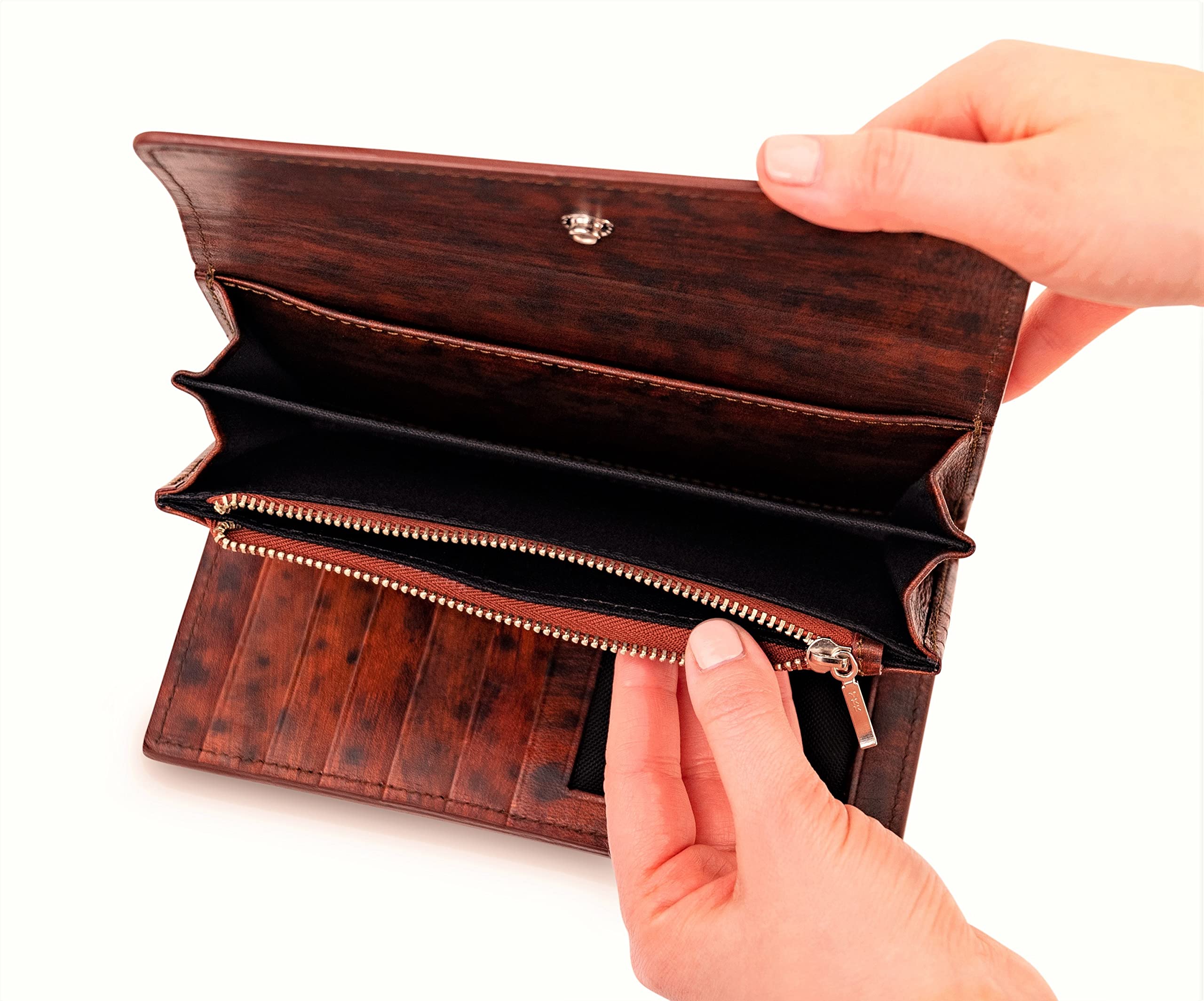 Mauzari Geneva Women's Tooled Leather Wallet - Genuine Koa Leather RFID Blocking Bifold Wallet for Women - Perfect for Everyday Use, Travel & Gift Giving